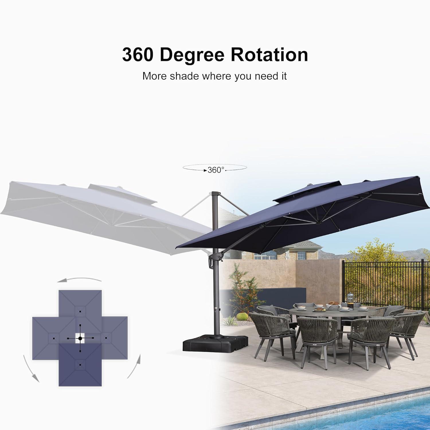 Navy Blue 12FT Cantilever Patio Umbrella with 360° Rotation and Tilt