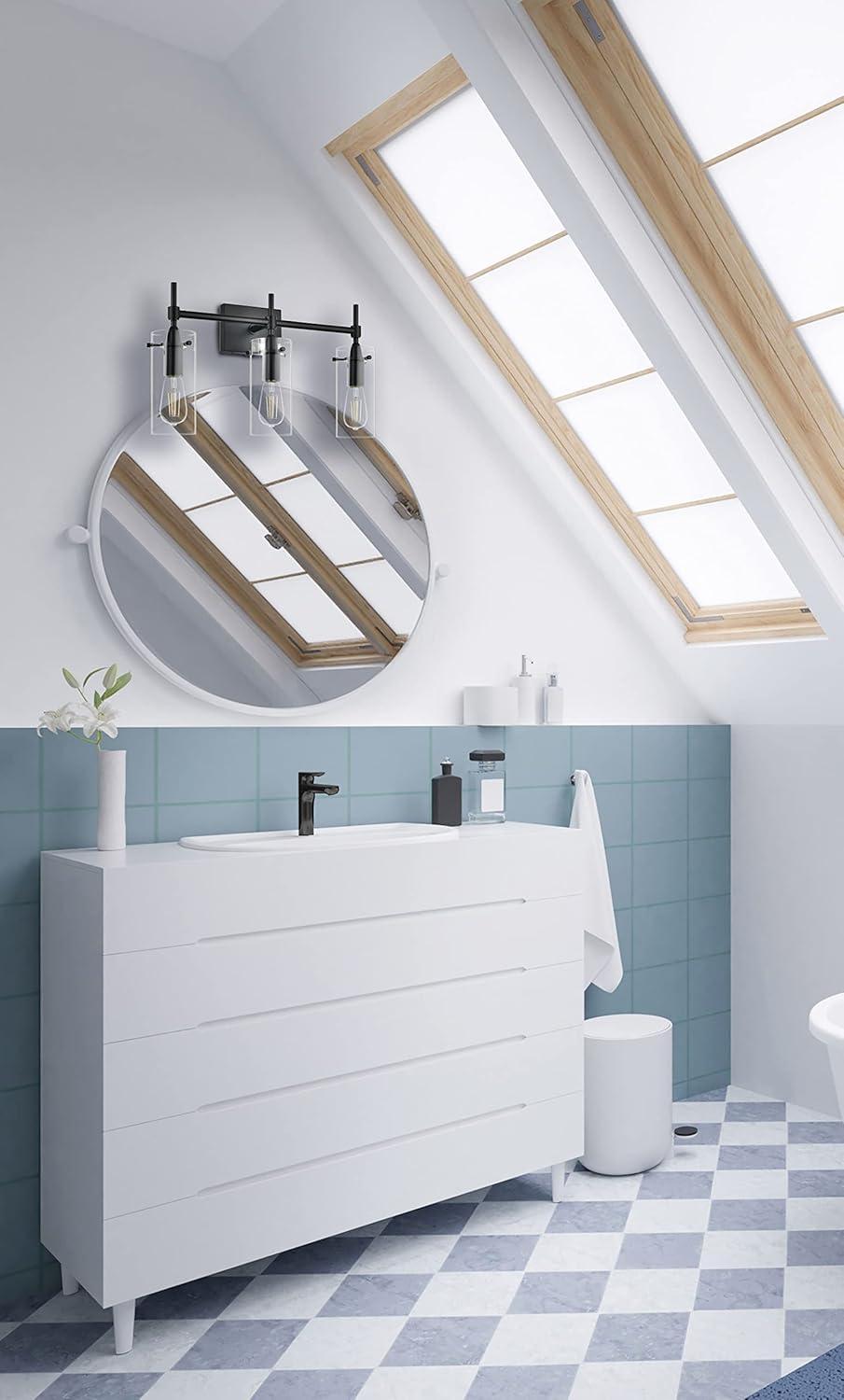 Linea di Liara Effimero Modern Farmhouse Bathroom Vanity Lights Fixtures 3 Lights Over Mirror Matte Black Vanity Lights for Bathroom Light Fixtures Industrial Lighting Frosted Glass Covers, UL Listed