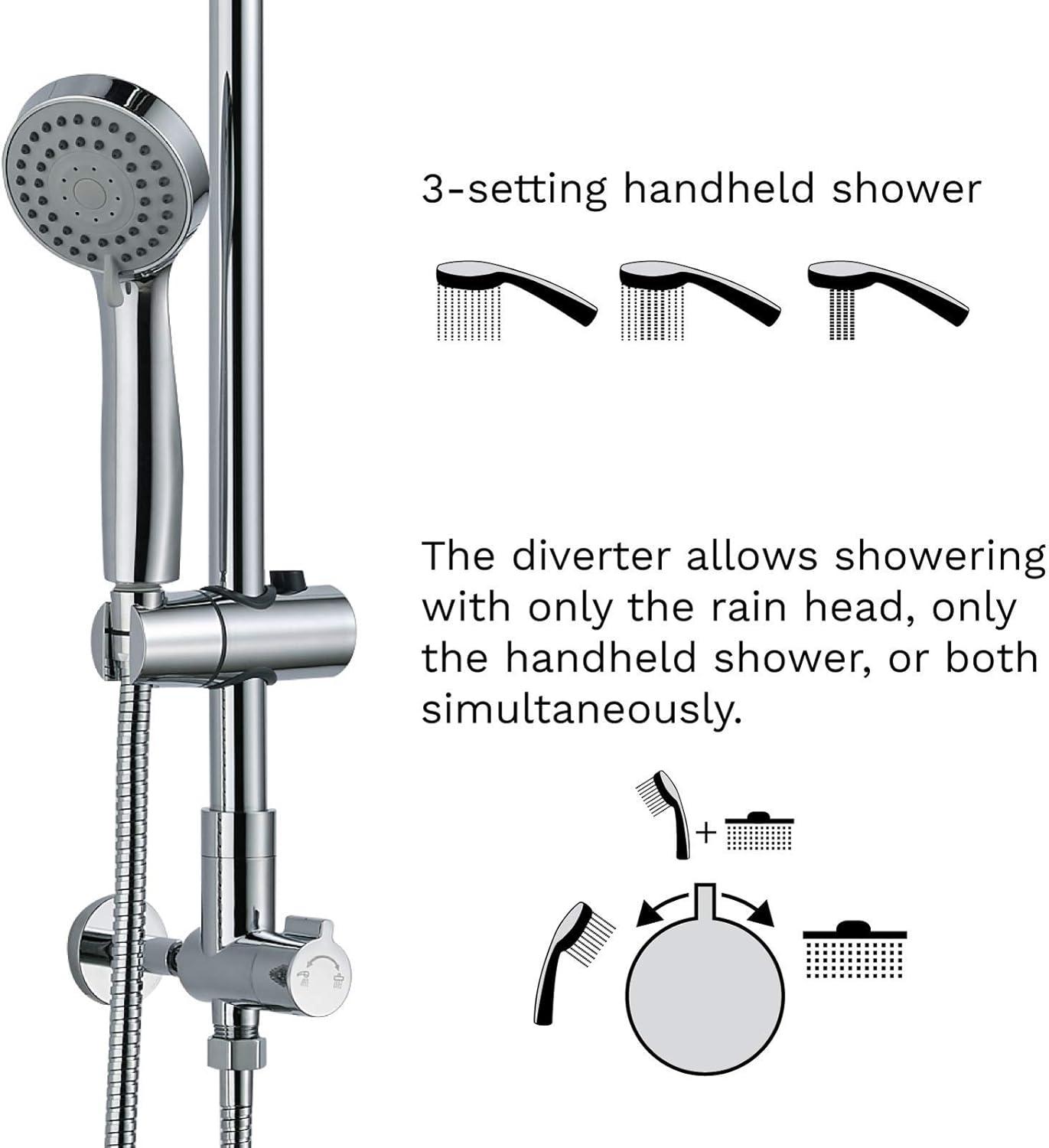 Fennocasa Polaris 1 Rain Shower Set, 8" Rainfall Showerhead & 3-Setting Handheld Spray Combo, Chrome