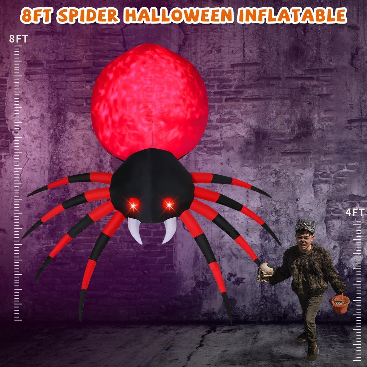 8ft Bright White and Red Inflatable Halloween Spider