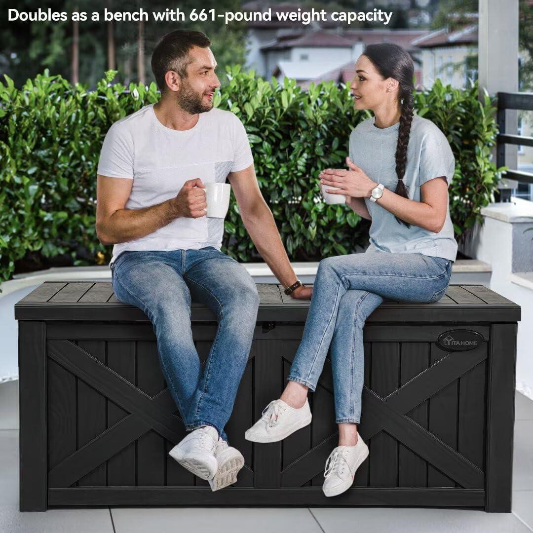 Hokku Designs Waterproof 120 Gallon Large Outdoor Indoor Patio Storage Deck Box , Outside Storage Bin for Cushion Pillows, Towels, Garden Tools