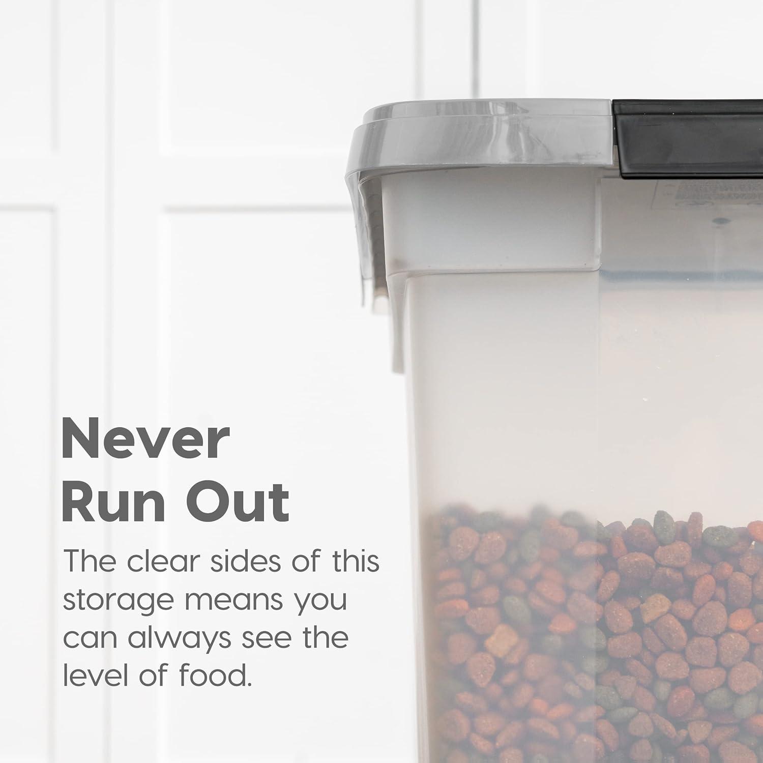 IRIS USA 25 Lbs / 32.5 Qt WeatherPro Airtight Pet Food Storage Container with Removable Casters, Clear/Gray
