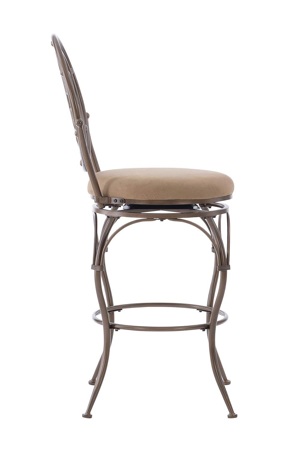 Linon Baila Big & Tall Metal Bar Stool Scroll Back Swivel Padded Seat in Bronze