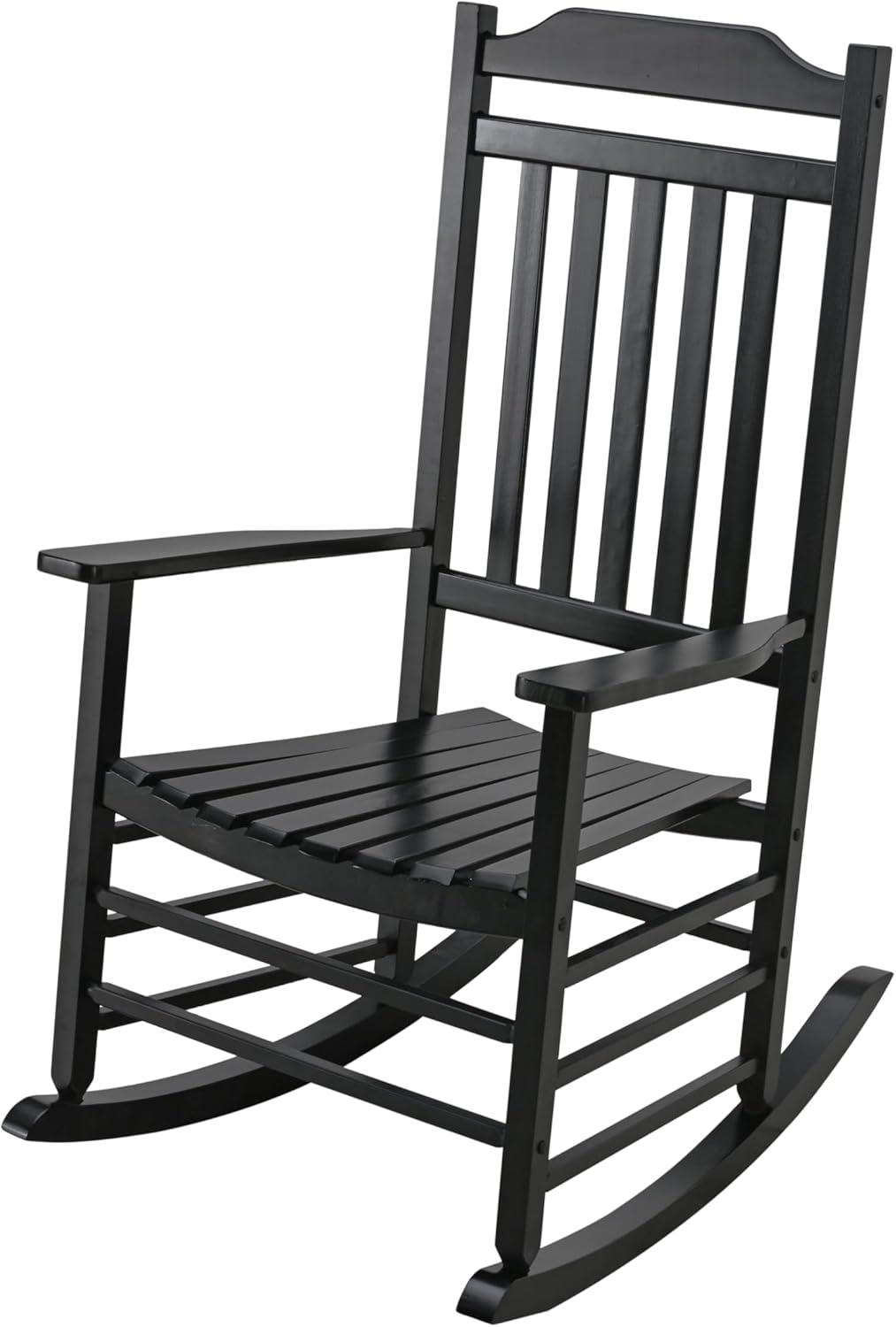 Costway Outdoor Wooden Rocking Chair with Solid Rocking Base Slatted Seat & Back Patio Black