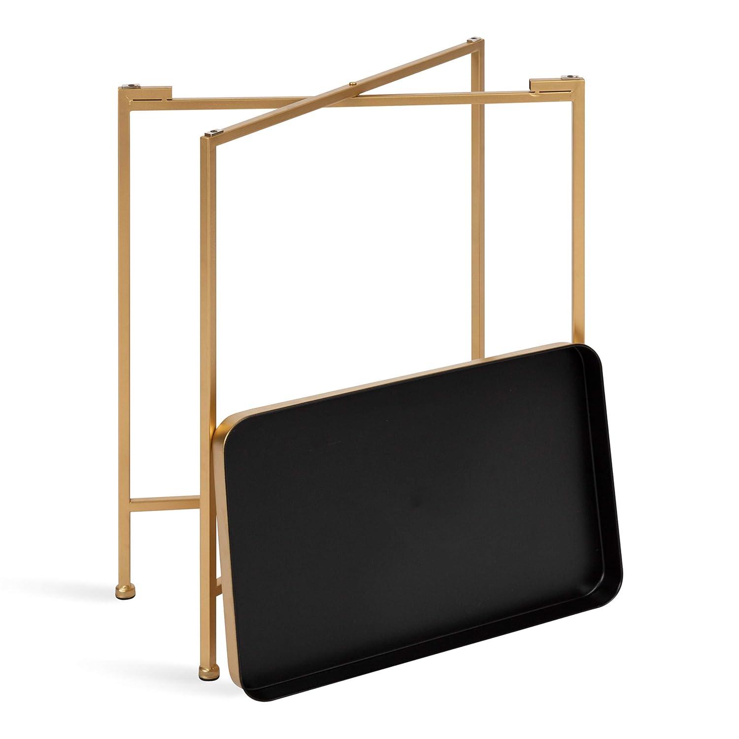 Kate and Laurel Celia Rectangle Metal Side Table, 18x12x26, Black and Gold