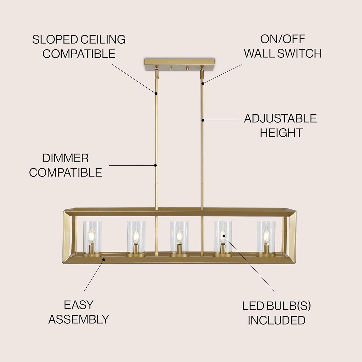 Anna 38.5" Linear 5-light Metal/Glass LED Pendant, Brass Gold