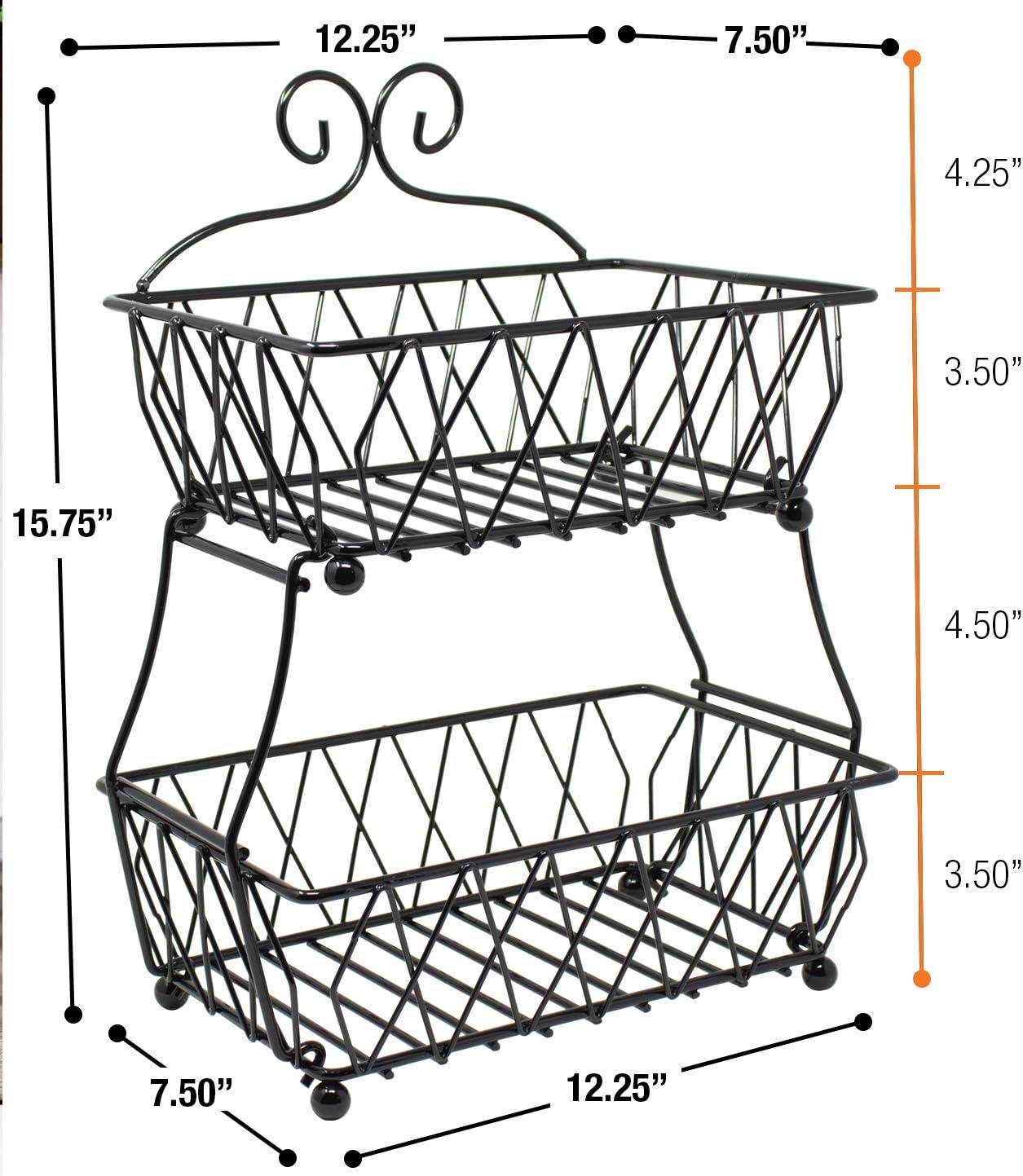 Black Metal 2-Tier Rectangular Fruit Basket Stand