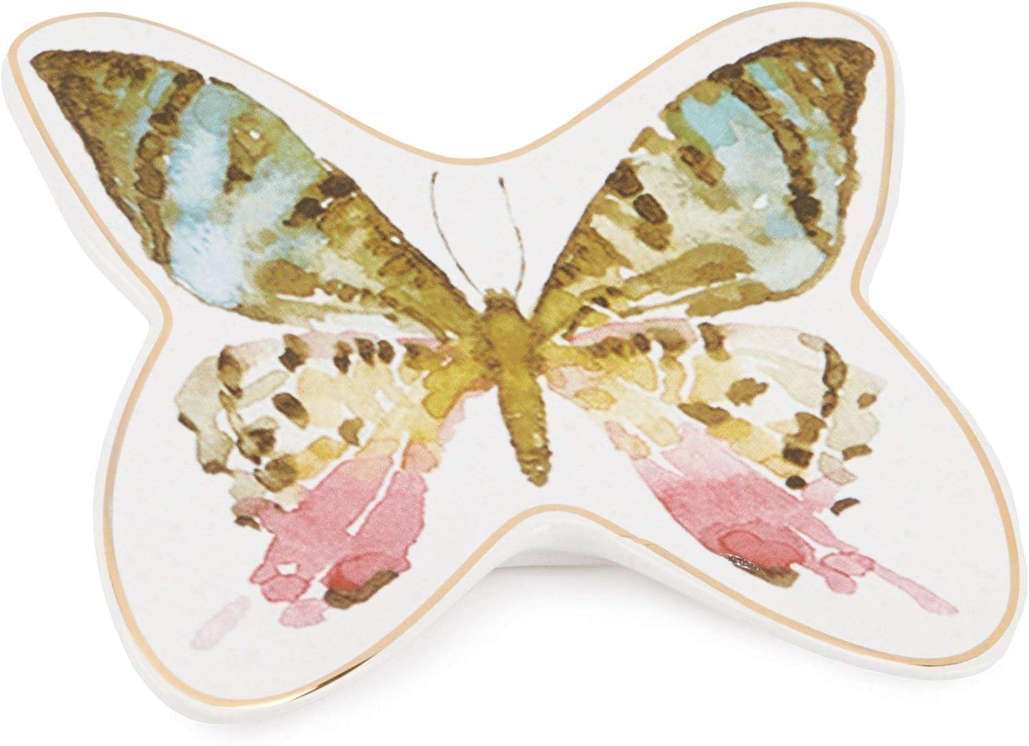 Butterfly Shaped Ceramic Soap Dish with Gold Trim