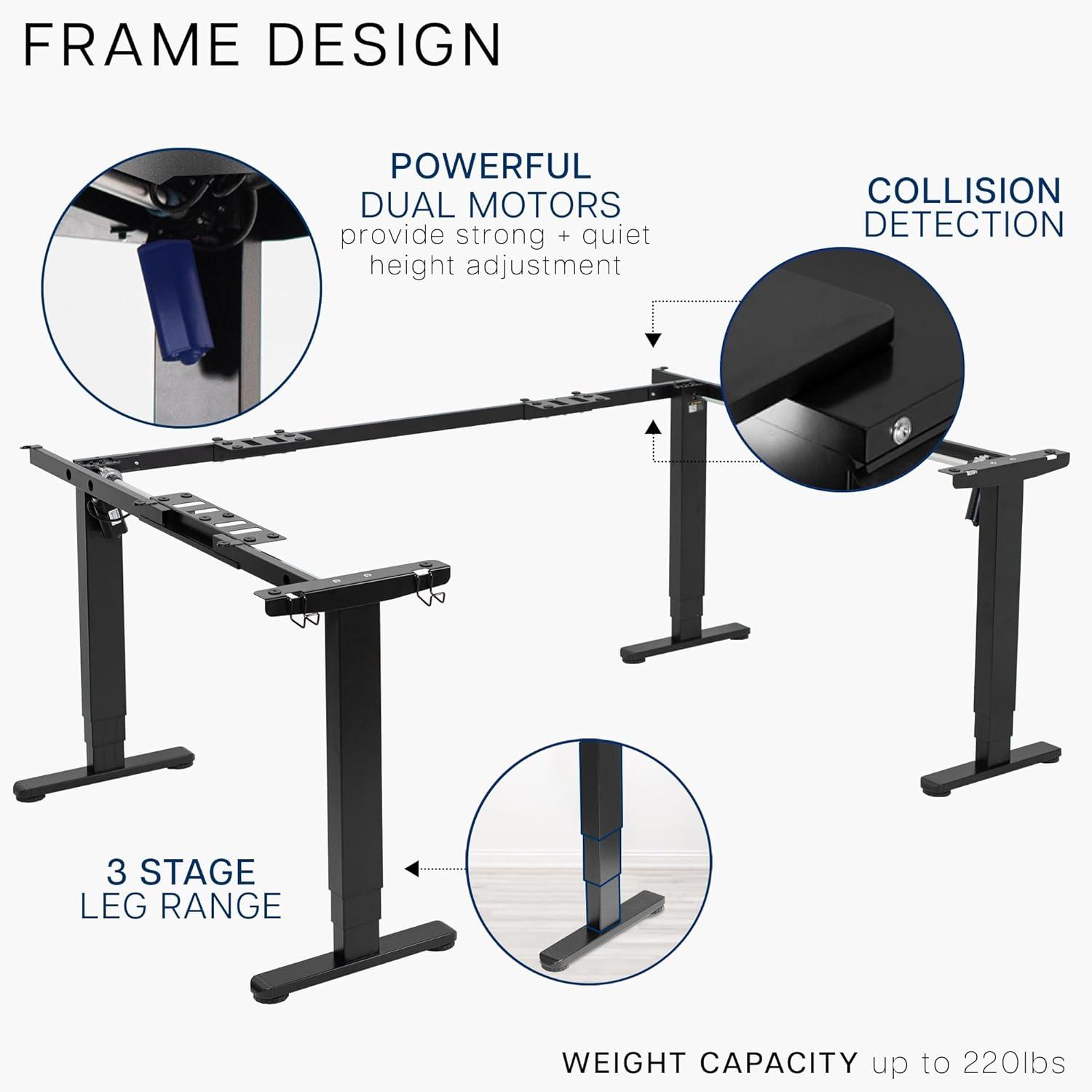 VIVO Black U-Shaped 83" x 60" Height Adjustable 4-Leg Electric Standing Desk