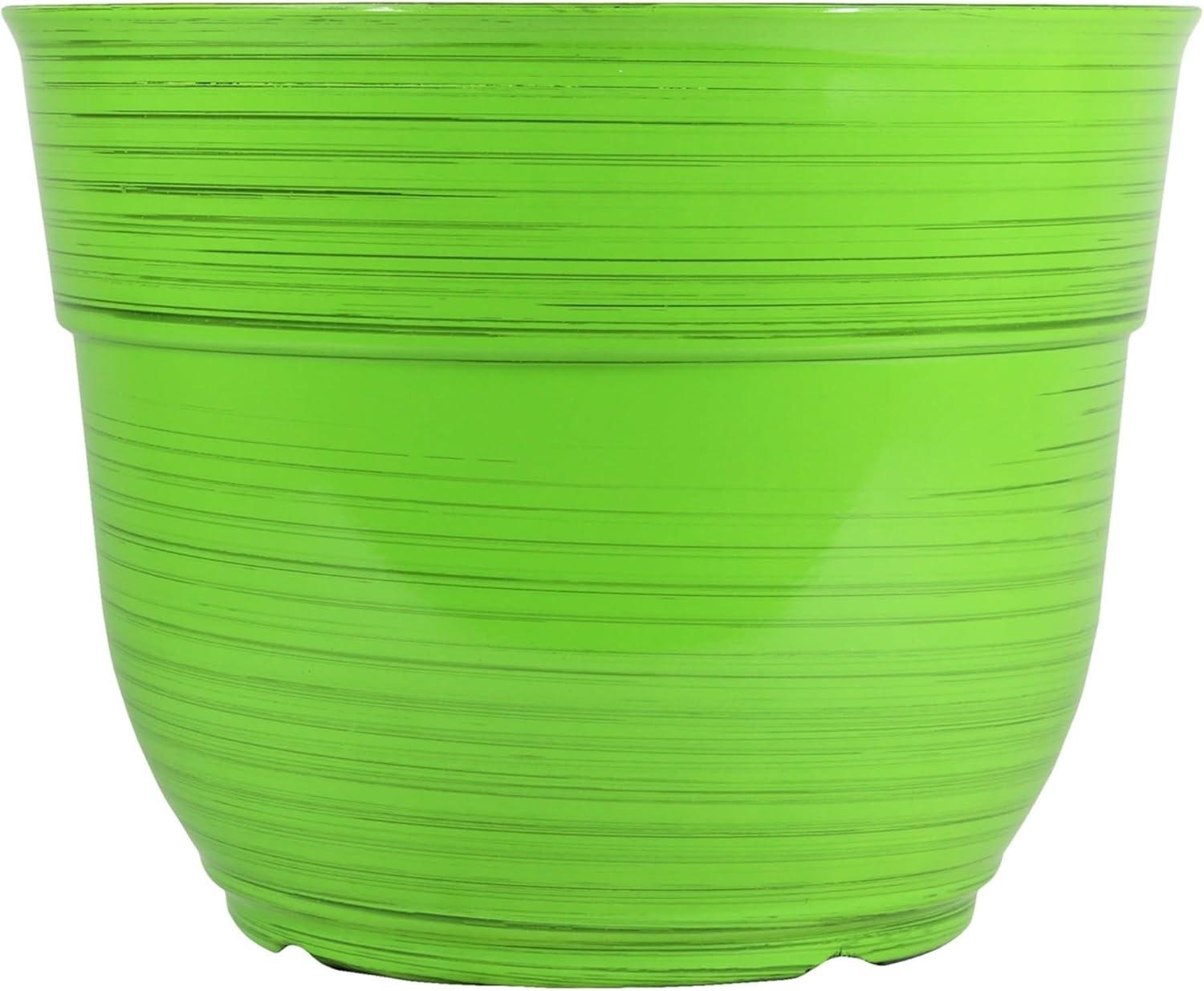 Garden Elements Indoor/Outdoor Glazed Brushed Happy Plastic Planter, Large, Bright Green, 15"