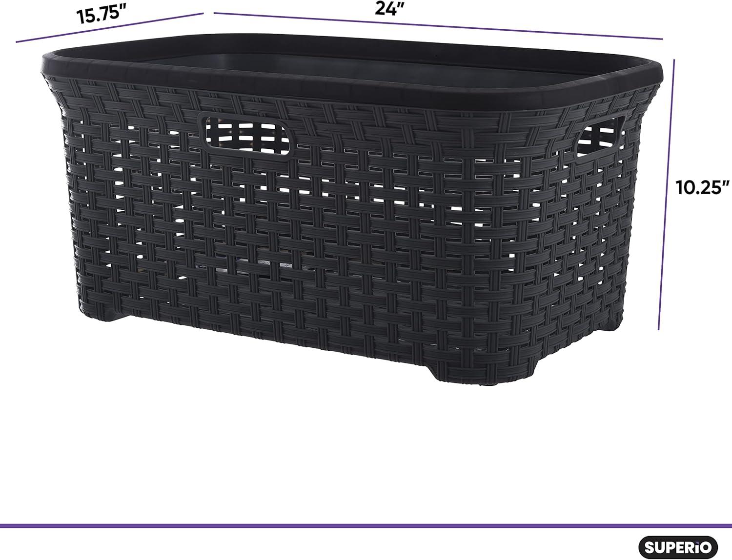 Superio Laundry Basket, Laundry Hamper, 50-liter wicker style basket with cutout handles, to storage dirty clothes, in washroom, or bedroom, grey.