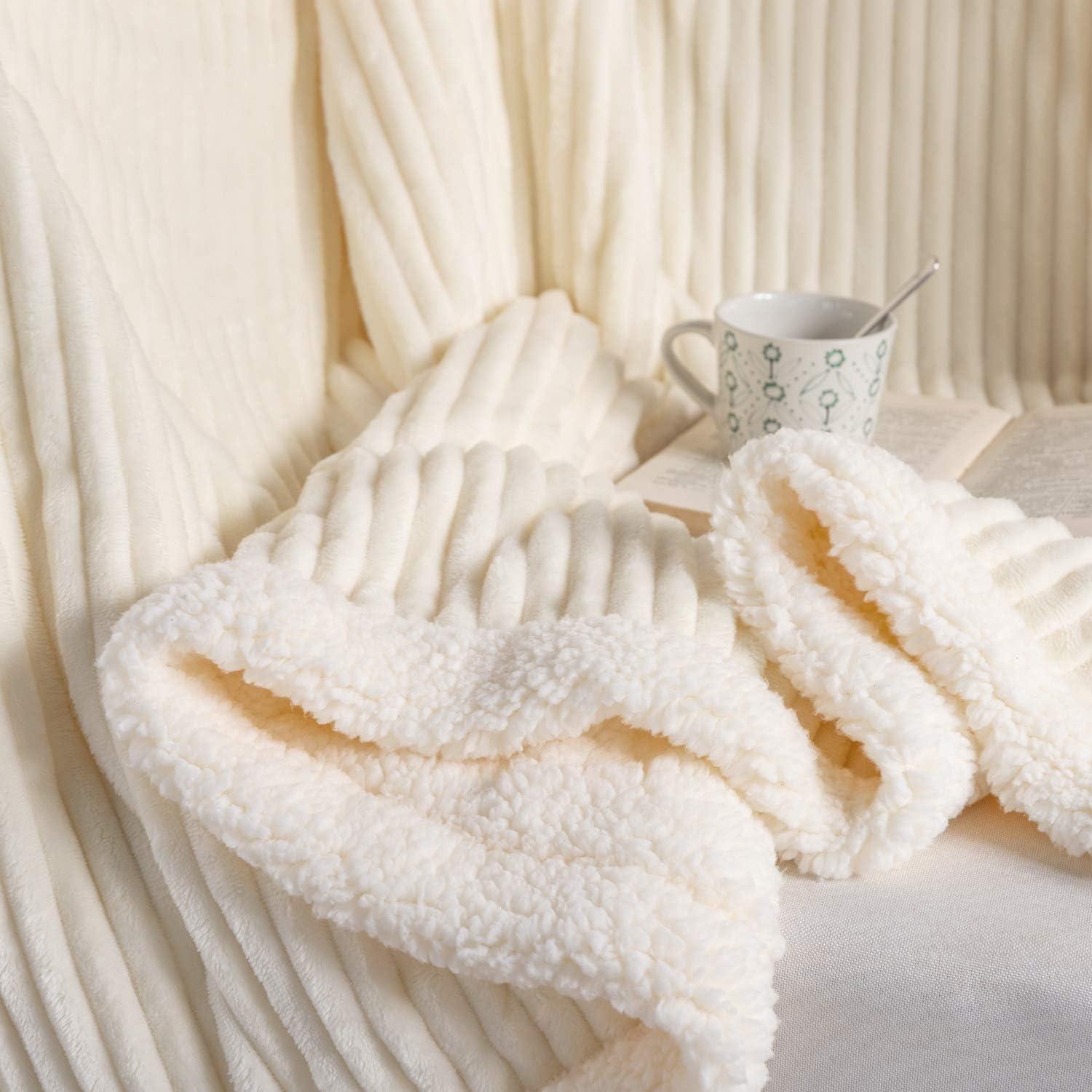 DISSA Sherpa Fleece Blanket Soft Grey and White Throw Blanket Cozy Plush Blankets for Couch Sofa Bed,51"x63"