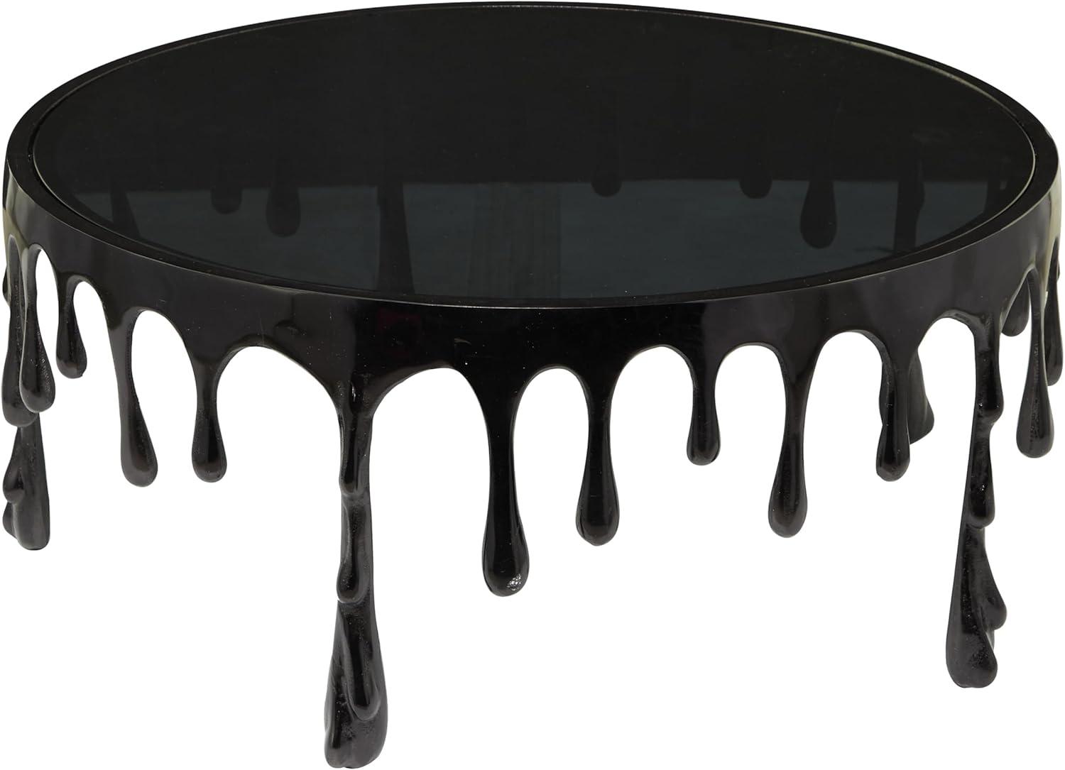 Deco 79 Aluminum Metal Living Room Coffee Table Drip Table with Melting Designed Legs and Shaded Glass Top, Center Table 36" x 36" x 16", Black