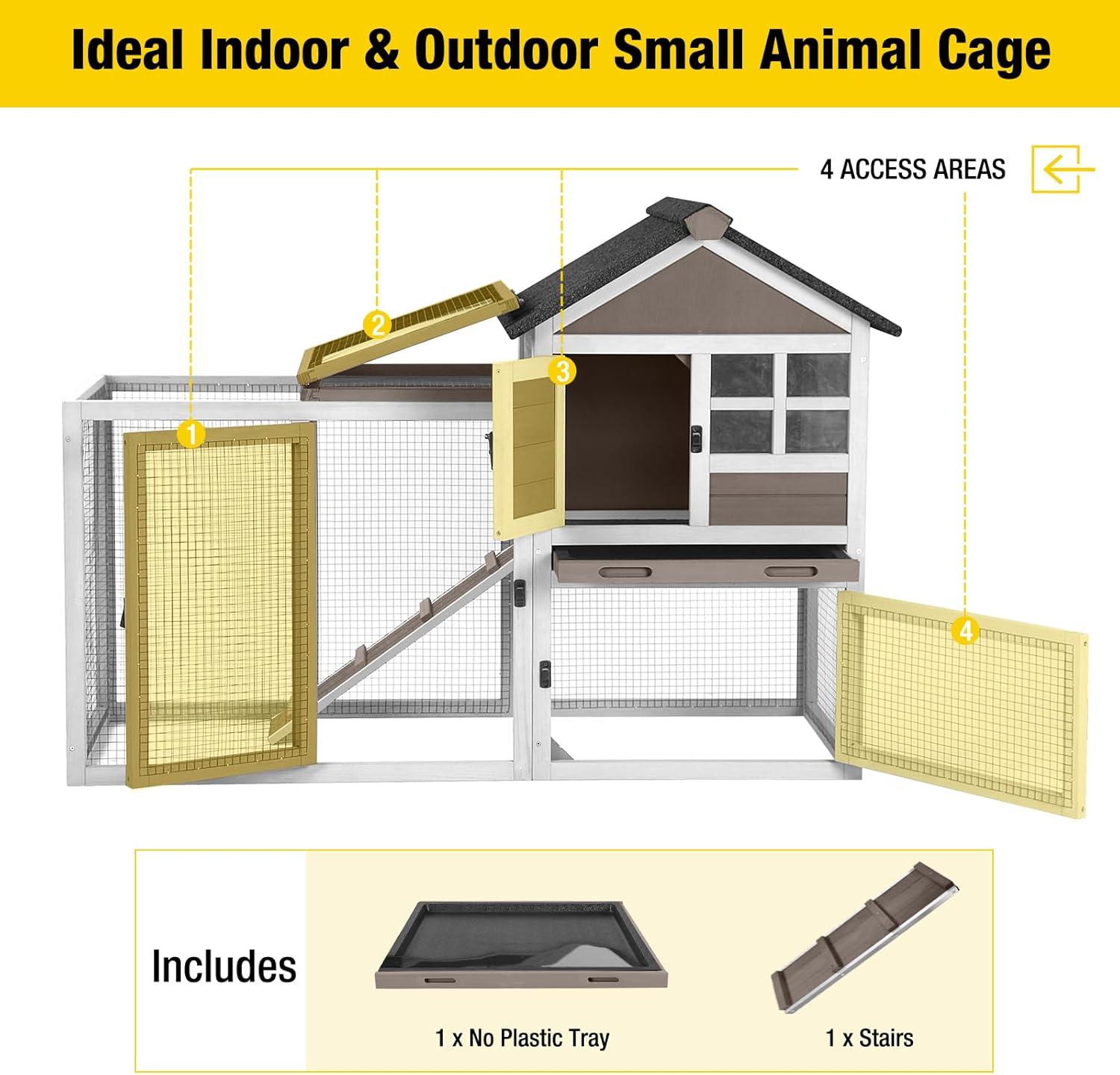 51.6'' Brown and White Wooden Rabbit Hutch with Run