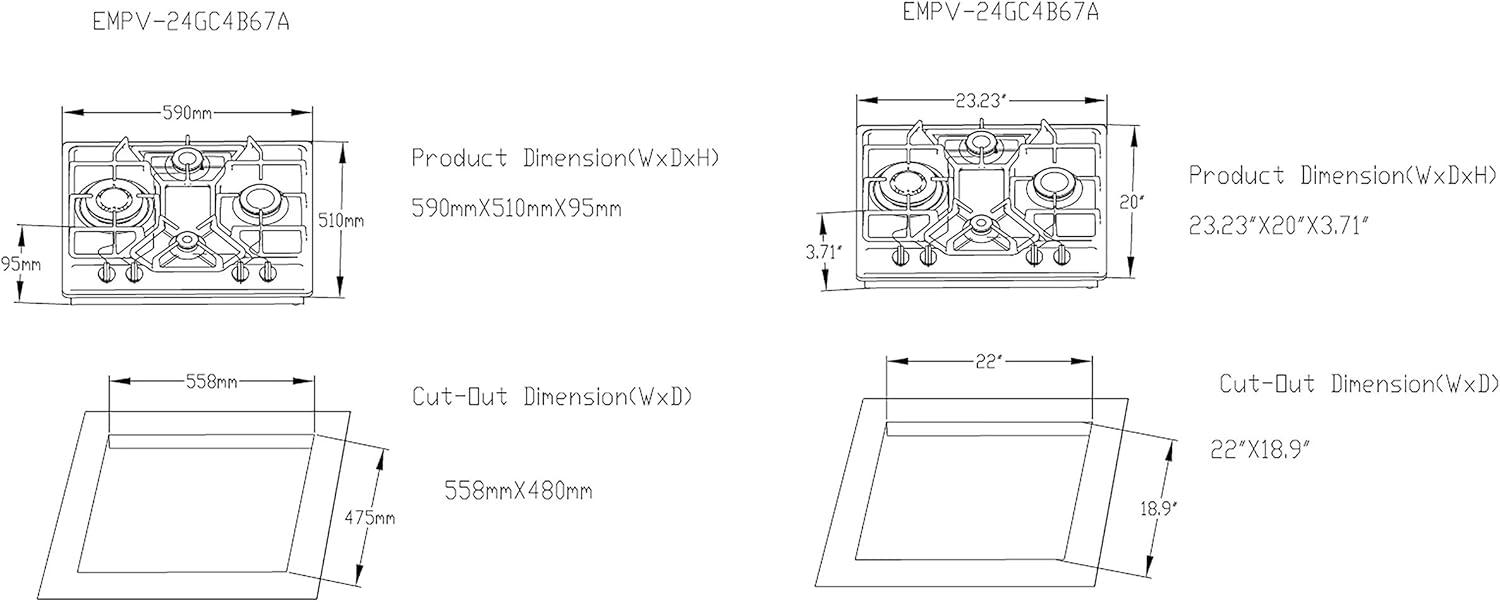 Empava 24" Stainless Steel 4-Burner Gas Cooktop