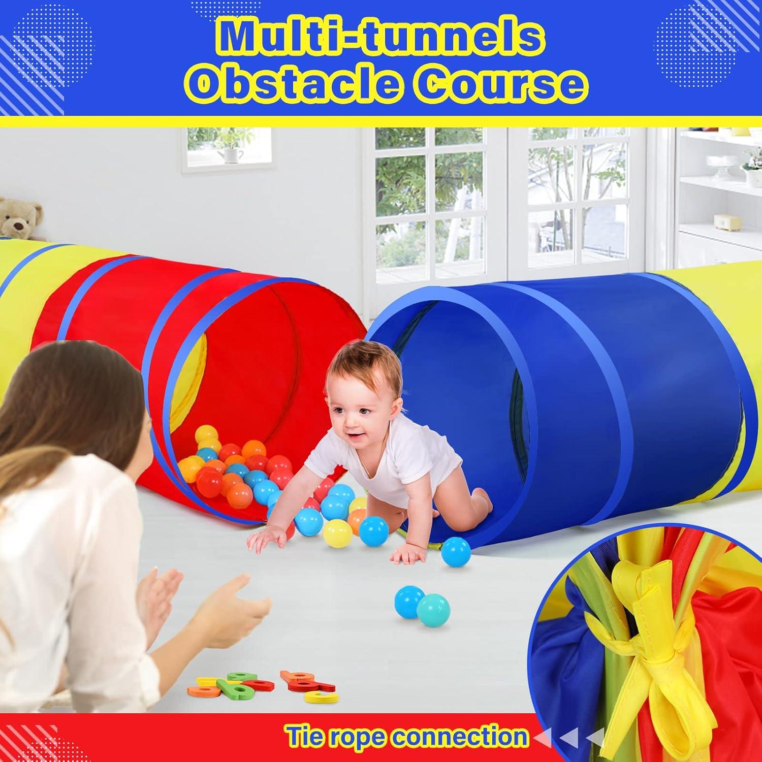 PigPigPen Pop Up Play Tunnel Tent for Toddlers Babies or Dogs, Indoor & Outdoor Toys for Kids Backyard Playset. (Red,Yellow,Blue)