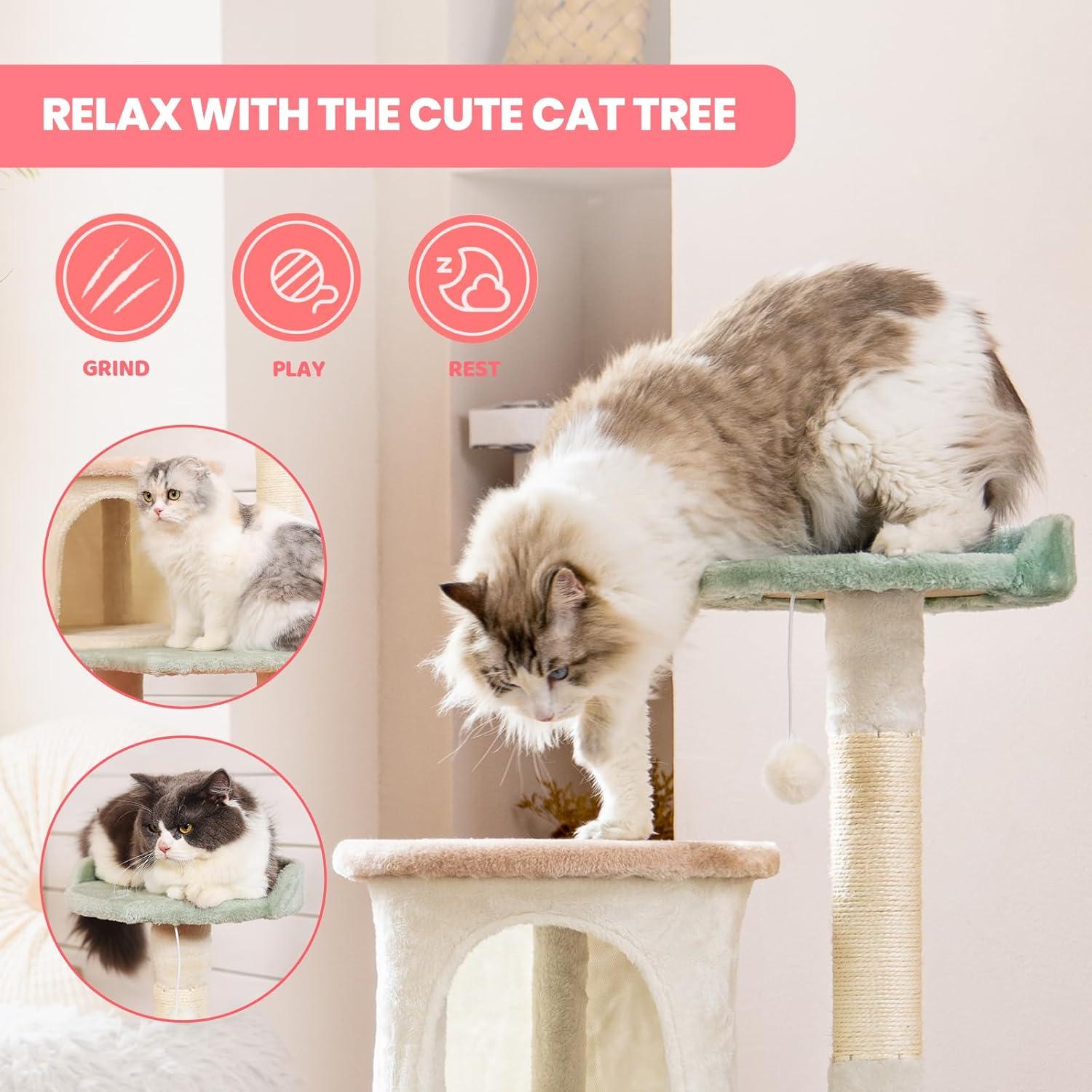 Tucker Murphy Pet™ 42.7In Flower Cat Tree Tower Condo Furniture Apartment Plush Habitat Kitten Amusement Platform With Scratch Posts Toy Ball Pet House Play (Medium 42.7" H)