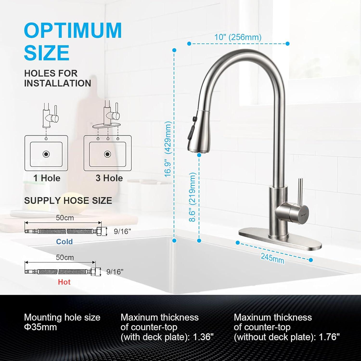 Brushed Nickel High Arc Stainless Steel Kitchen Faucet with Pull-out Spray