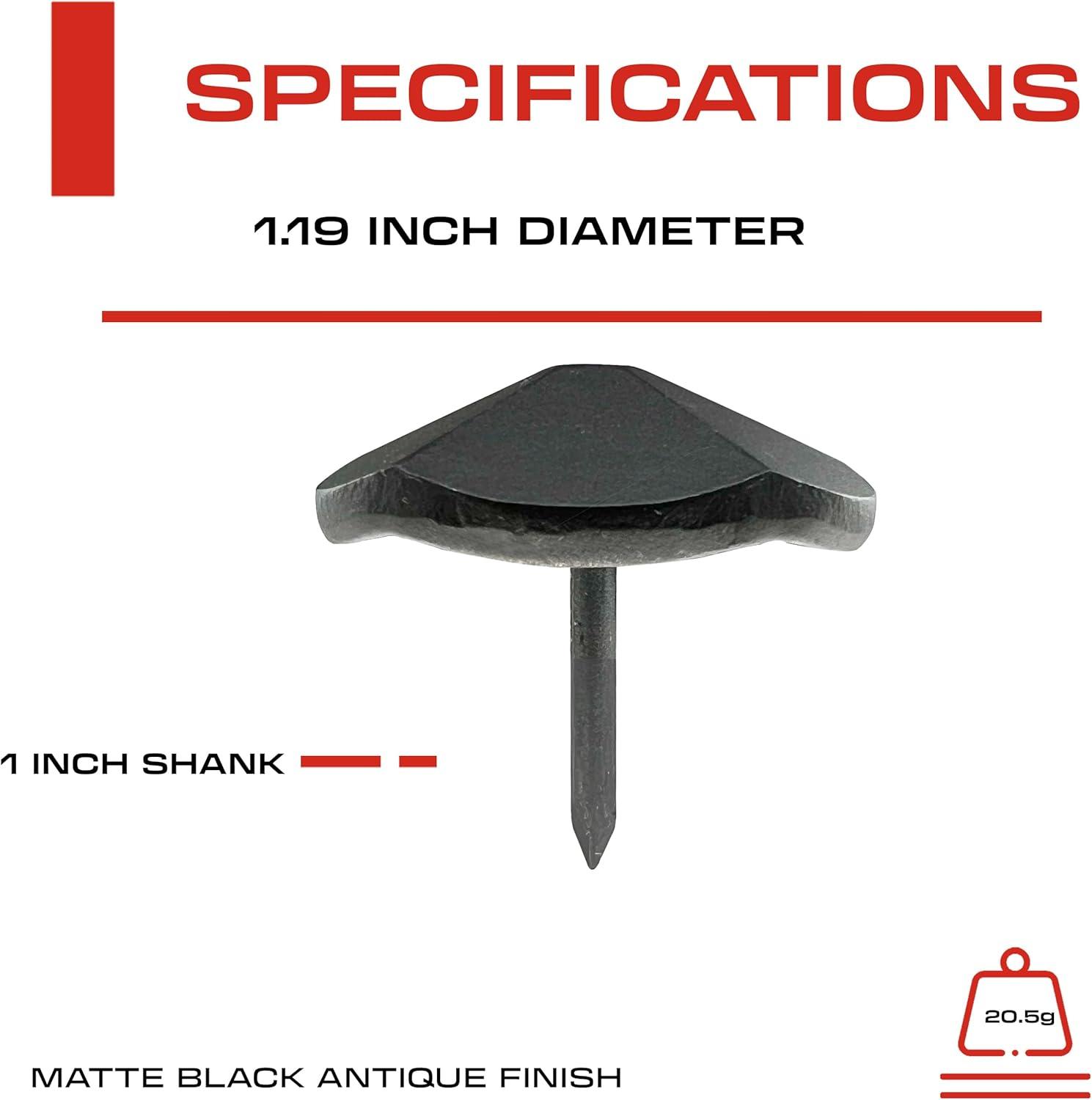 Sidco Supply 50 Pack - 1.20 Inch Iron Clavos - Decorative Nails - Black - Upholstery Tacks - Clavos - Pyramid - Antique Rustic Accent for Wood, Decorative Door Studs, Farm Barn Door, Furniture Nails