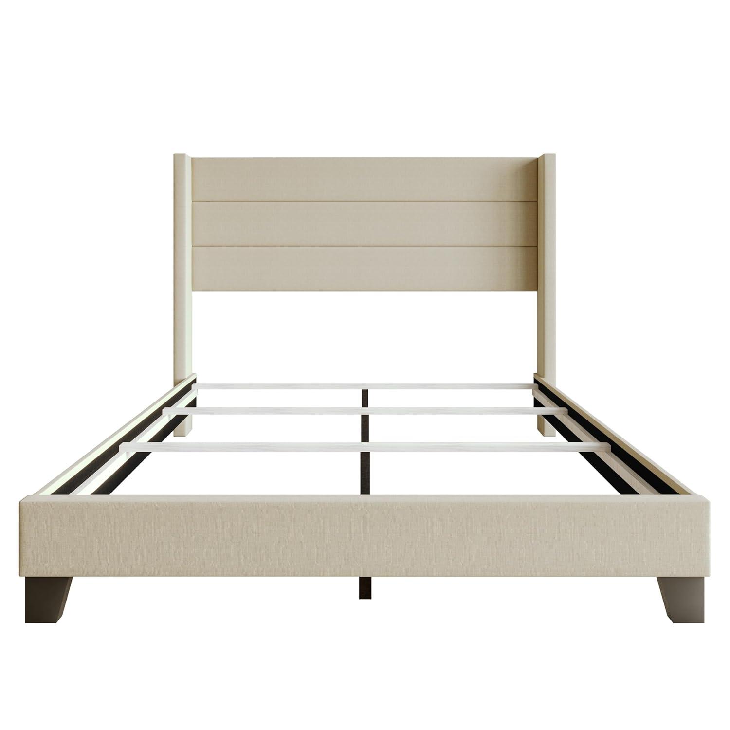 Flash Furniture Hollis Queen Upholstered Platform Bed with Wingback Headboard, No Box Spring Needed, Beige Faux Linen