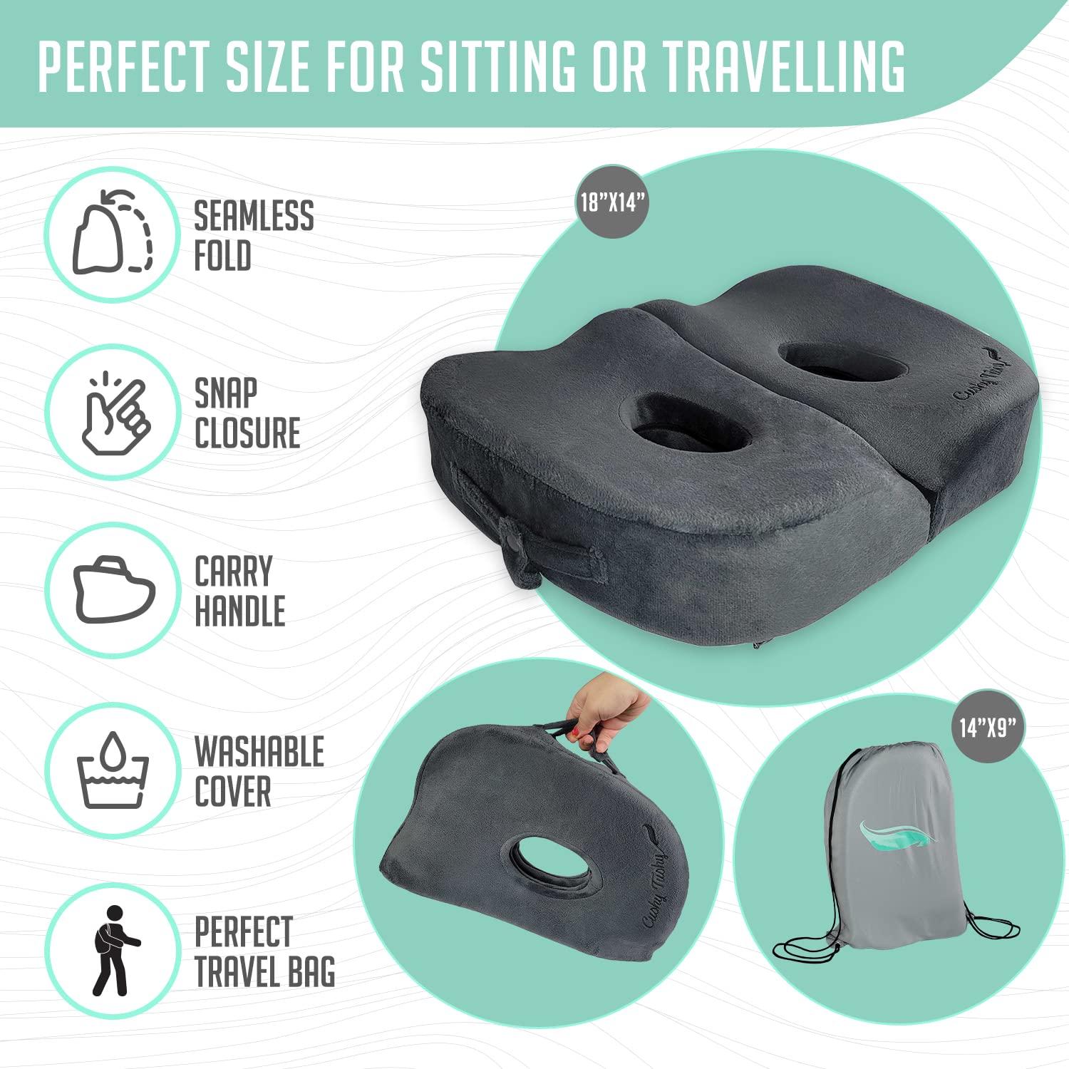 Cushy Tushy Foldable Sit Bone Seat Cushion, 18 in x 14 in, Gray, for Sit Bone Pain Relief, 1 Count