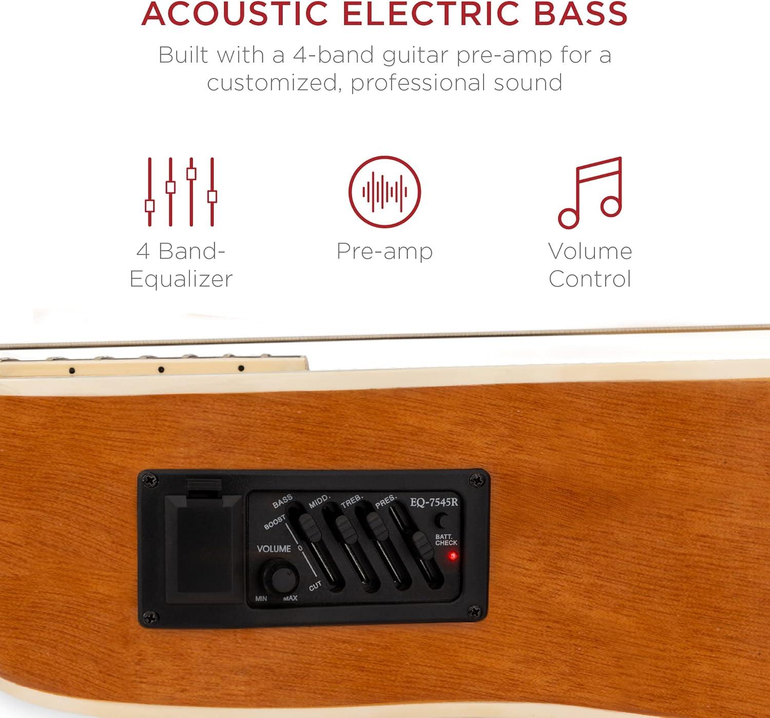 Best Choice Products 22-Fret Full Size Acoustic Electric Bass Guitar w/ 4-Band Equalizer, Truss Rod, Padded Gig Bag - Natural