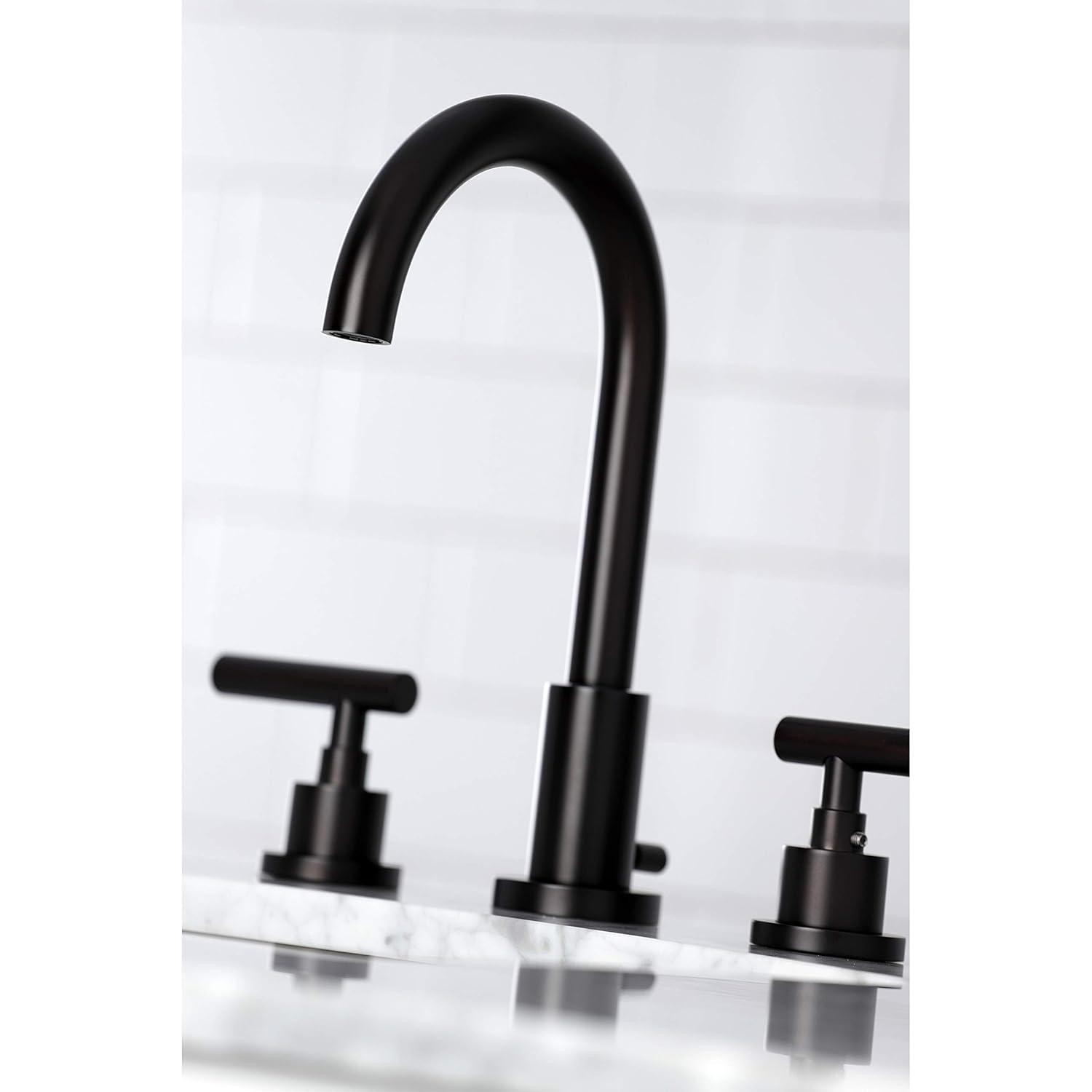Kingston Brass Manhattan Two-Handle 3-Hole Deck Mount Widespread Bathroom Faucet with Brass Pop-Up Drain