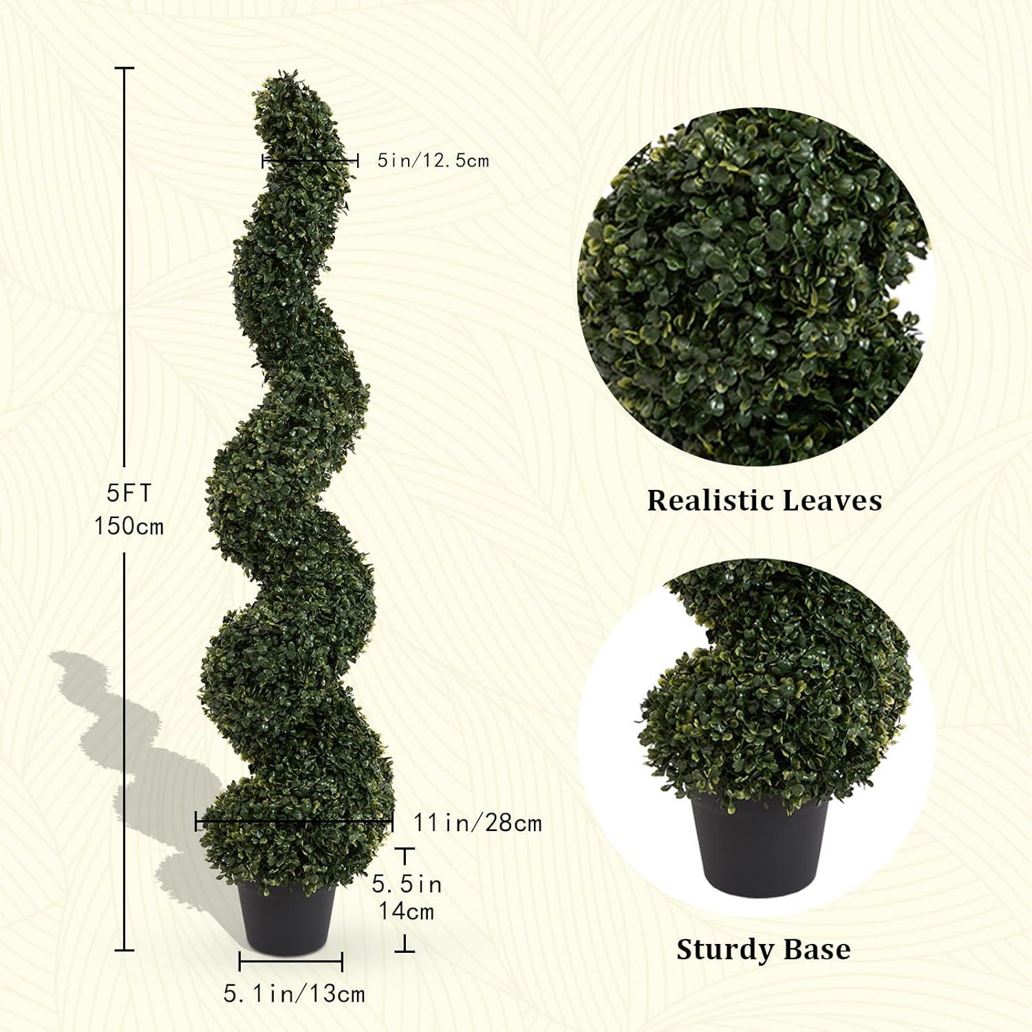Goplus 4FT Artificial Spiral Boxwood Topiary Tree, 2 Pack Greenery Large Faux Plant in Cement-Filled Plastic Pot, Tall Fake Plant for Indoor Outdoor Home Front Porch Decor
