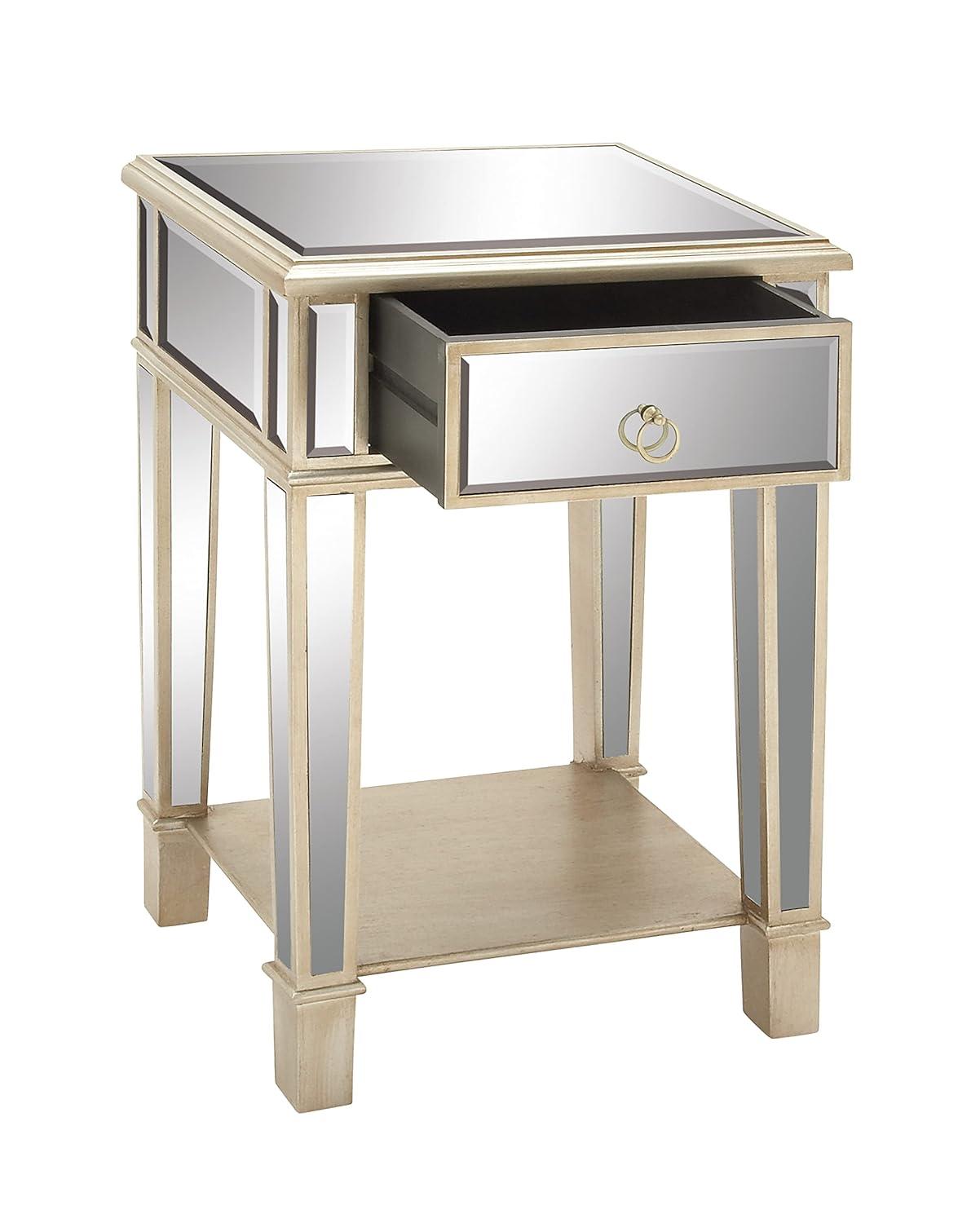 DecMode 39" x 34" Silver Wood Mirrored Panel 4 Drawers 2 Shelves and 2 Doors Buffet with Acrylic Knob Handles, 1-Piece