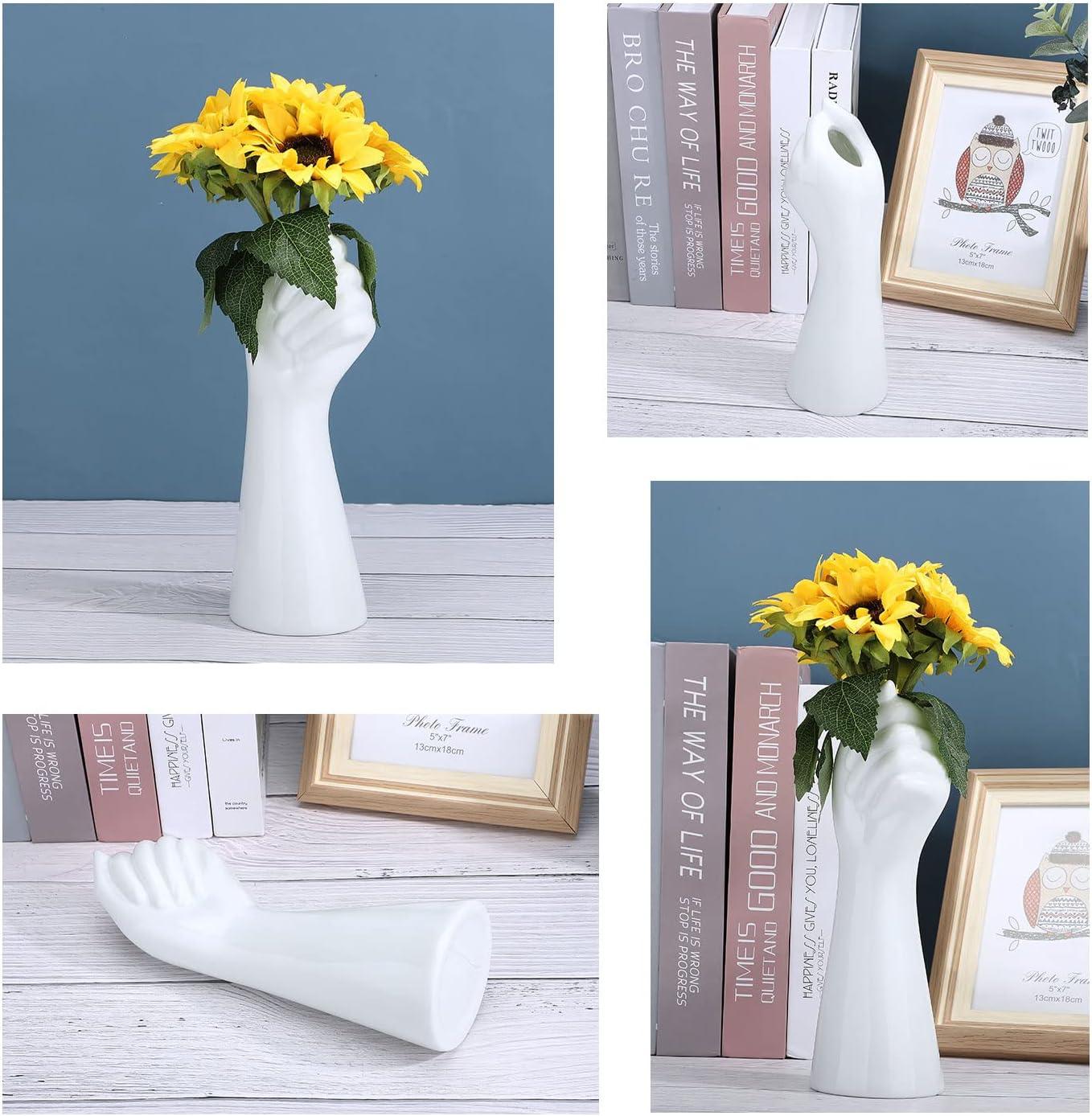 9 Inch White Ceramic Hand Shaped Modern Vase