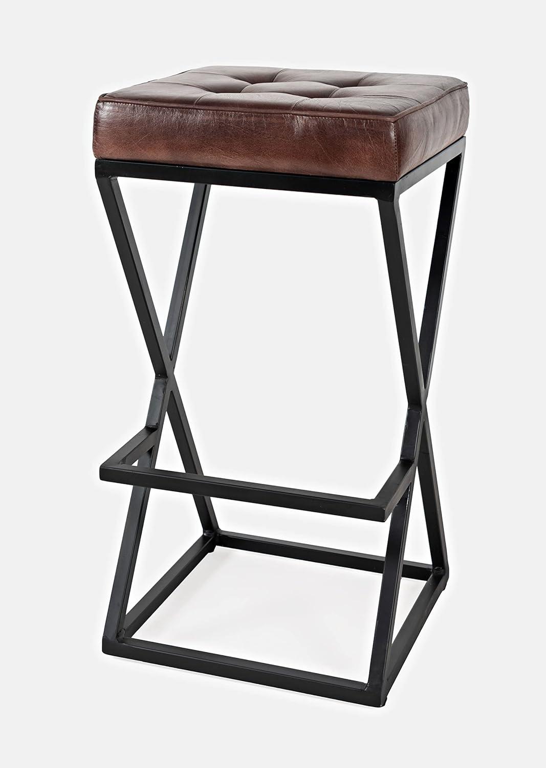 Jofran Brooks Distressed Modern Leather Backless Stool