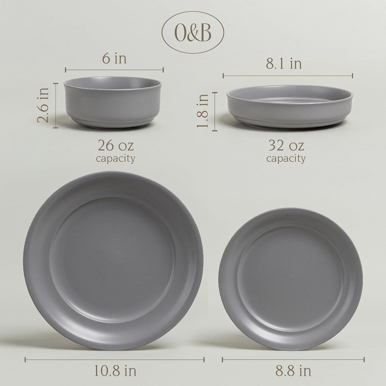 over&back Rimmed 16-Piece Semi Hand-Finished Stoneware Dinnerware Set, Service for 4