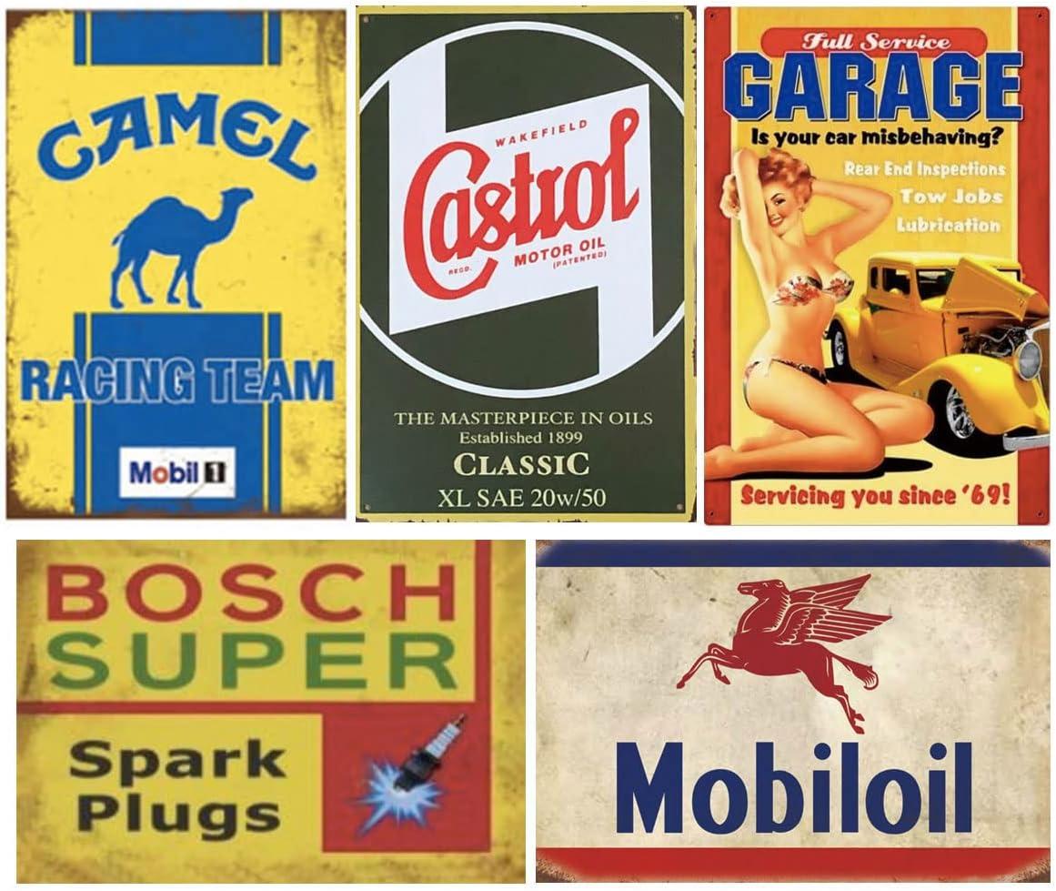 Reproduced Vintage Tin Sign Pack, Gas Oil Retro Advert Antique Metal Signs for Garage Man Cave Bar Kitchen, Nostalgic Car Decor, 8x12 Inch (35 Pieces A)
