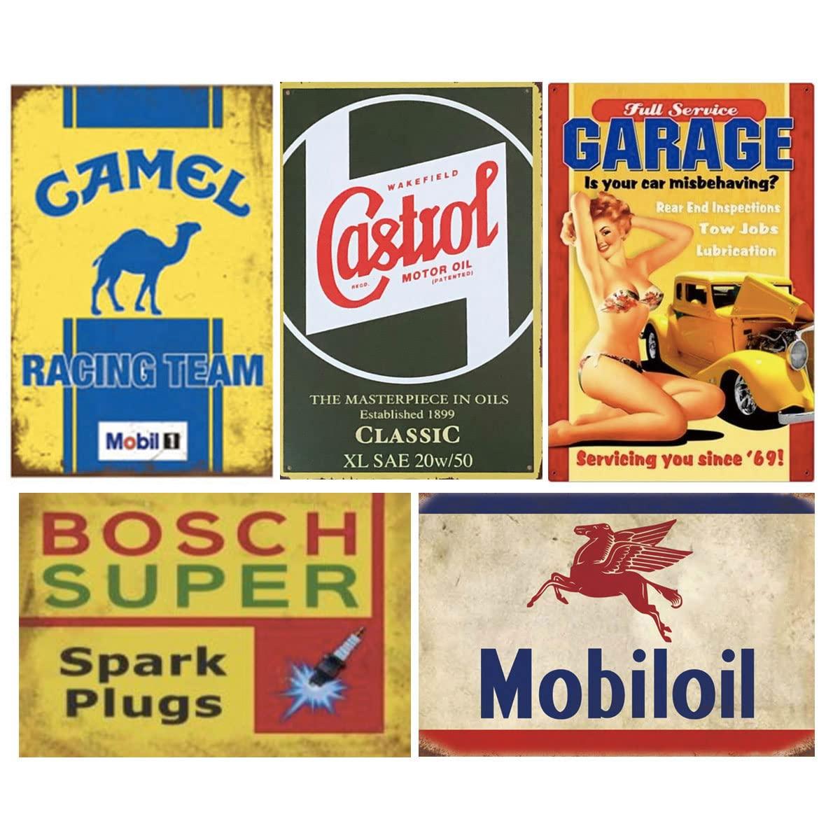 Reproduced Vintage Tin Sign Pack, Gas Oil Retro Advert Antique Metal Signs for Garage Man Cave Bar Kitchen, Nostalgic Car Decor, 8x12 Inch (35 Pieces A)
