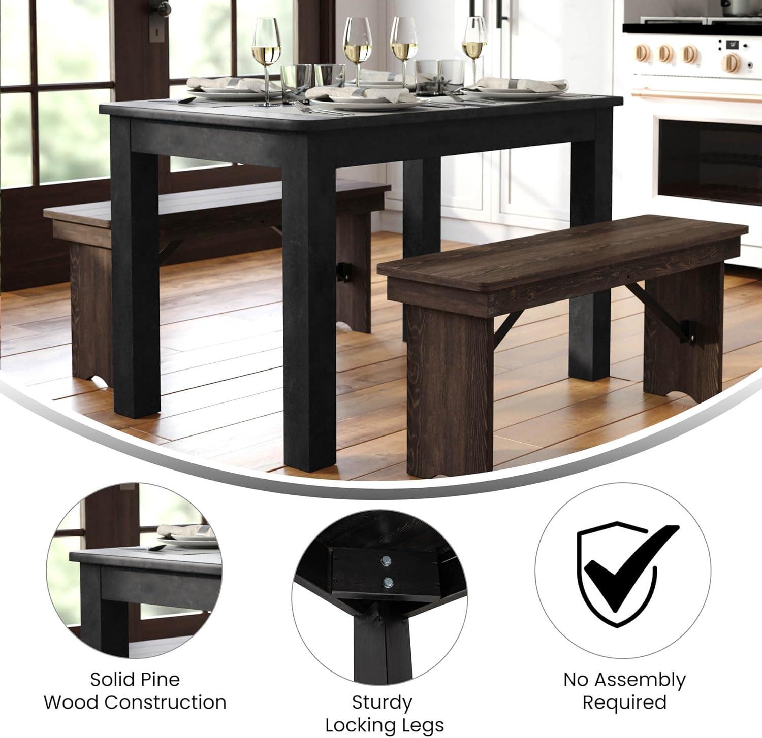 Flash Furniture HERCULES 46" x 30" Rectangular Black Wash Solid Pine Farm Dining Table
