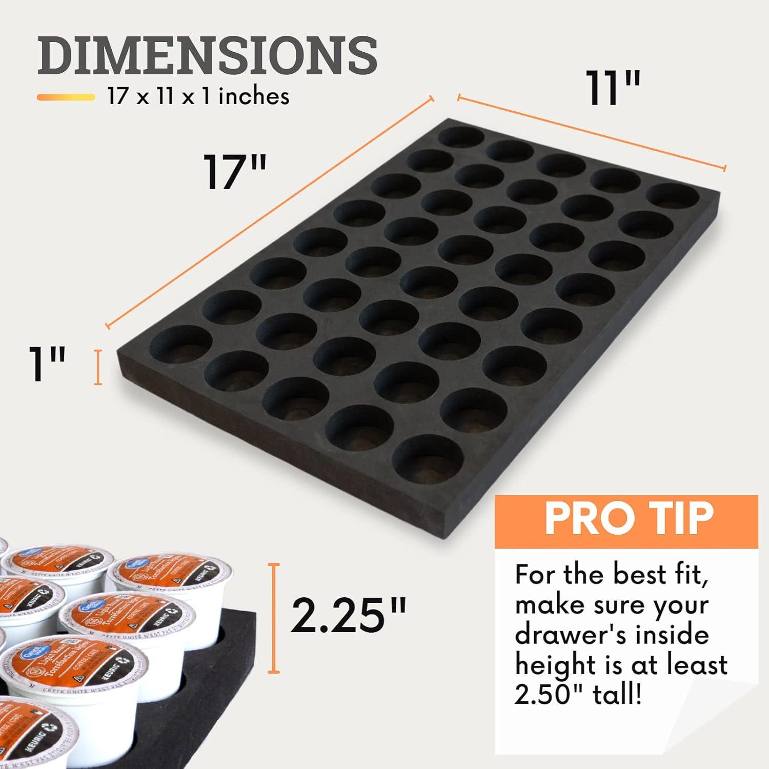 Coffee Pod Holder Compatible With Keurig KCup Pods - K Cup Drawer Holder Organizer for Office and Kitchen K-Cup Storage - 40 Capacity Keurig Pod Holder Made With High-Density Foam (17 X 11 X