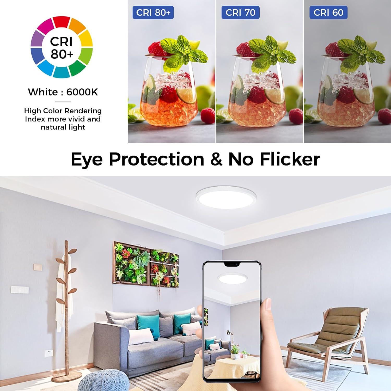 Flush Mount Ceiling Light Fixtures,24W Flat led Light for Ceiling,6000K 2200LM Ultra Thin Round White Lamp for Bedroom Kitchen,Bathroom,Garage,Living Room, Dining Room