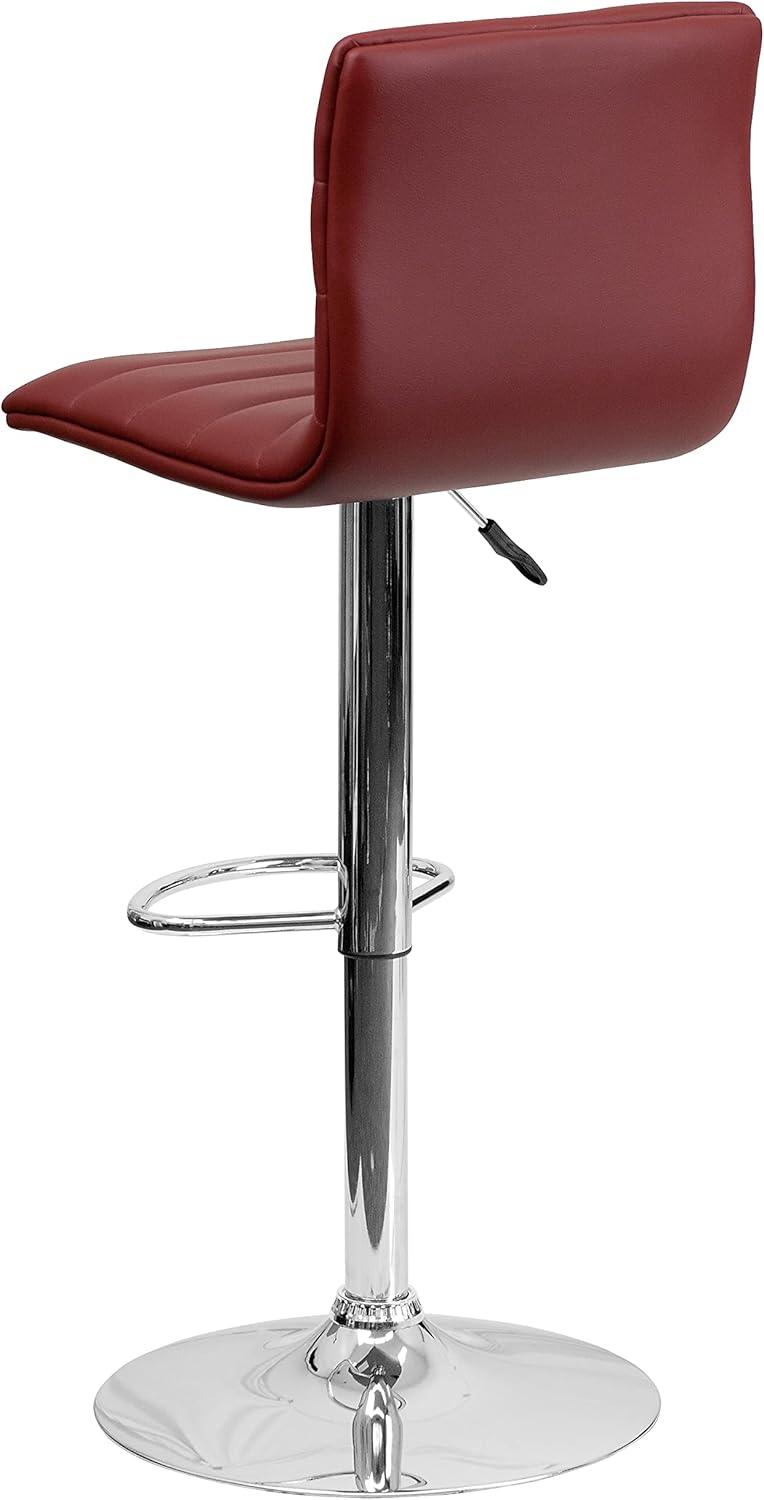 Flash Furniture Modern Burgundy Vinyl Adjustable Bar Stool with Back, Counter Height Swivel Stool with Chrome Pedestal Base