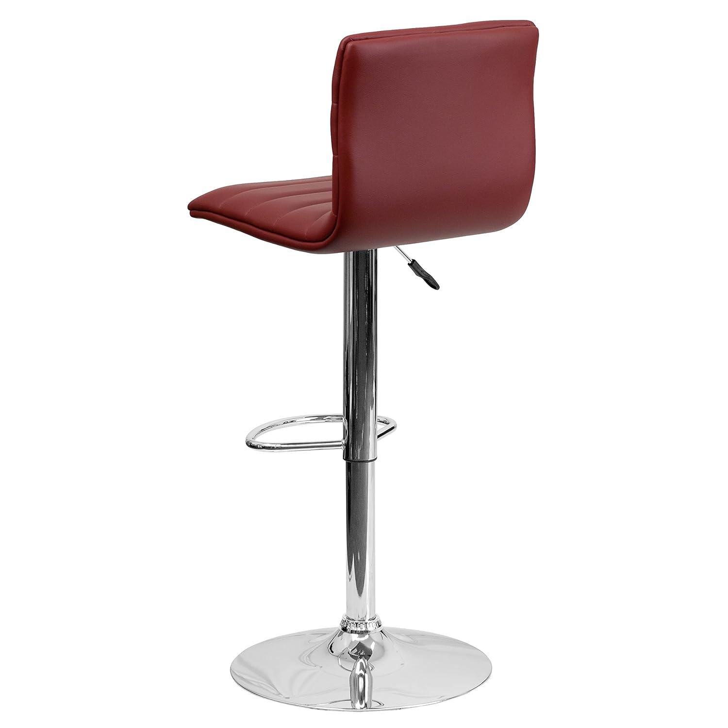 Flash Furniture Modern Burgundy Vinyl Adjustable Bar Stool with Back, Counter Height Swivel Stool with Chrome Pedestal Base