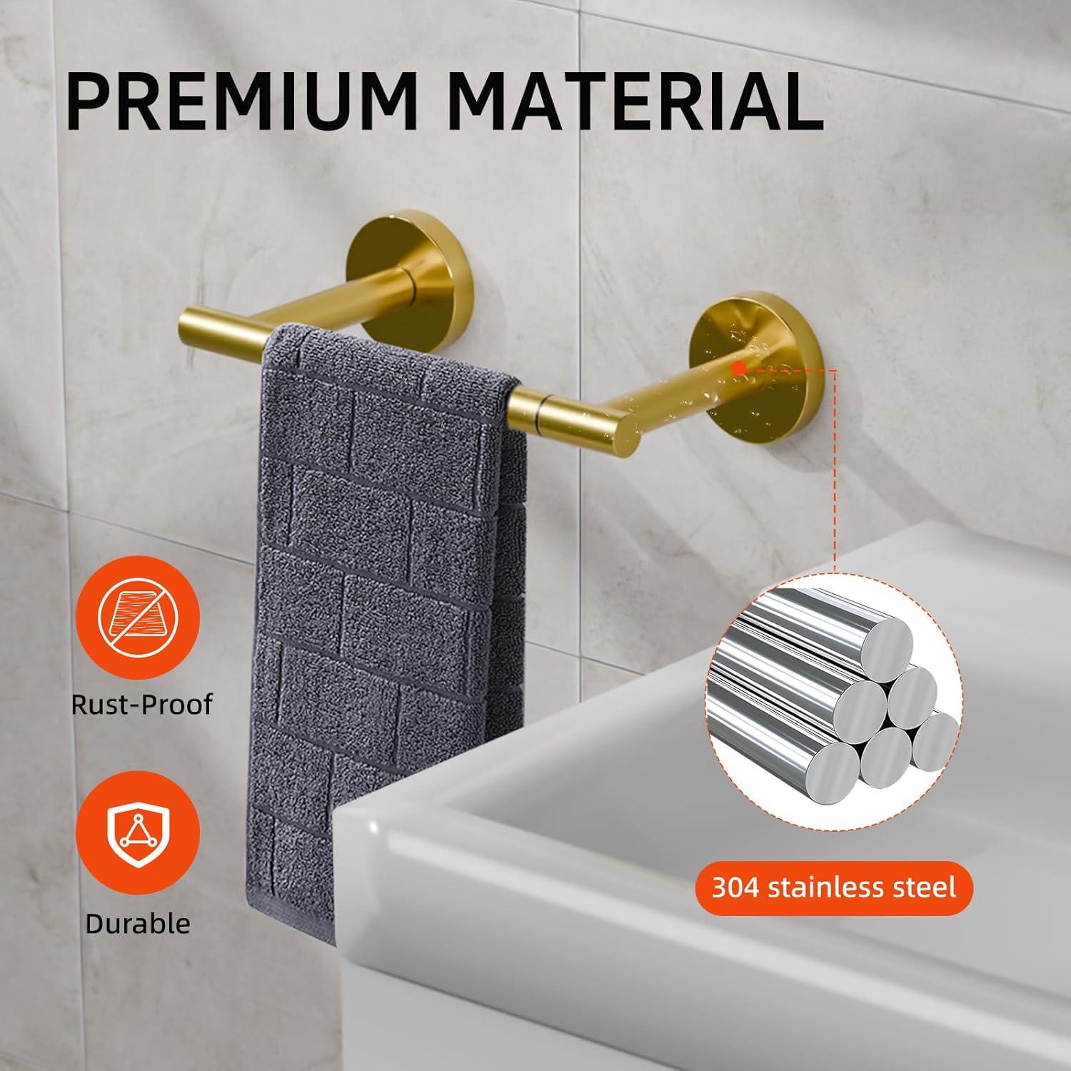 MOGFCT Toilet Paper Holder Brushed Gold Wall Mounted, Double Post Pivoting Toilet Paper Holder SUS 304 Stainless Steel Bathroom