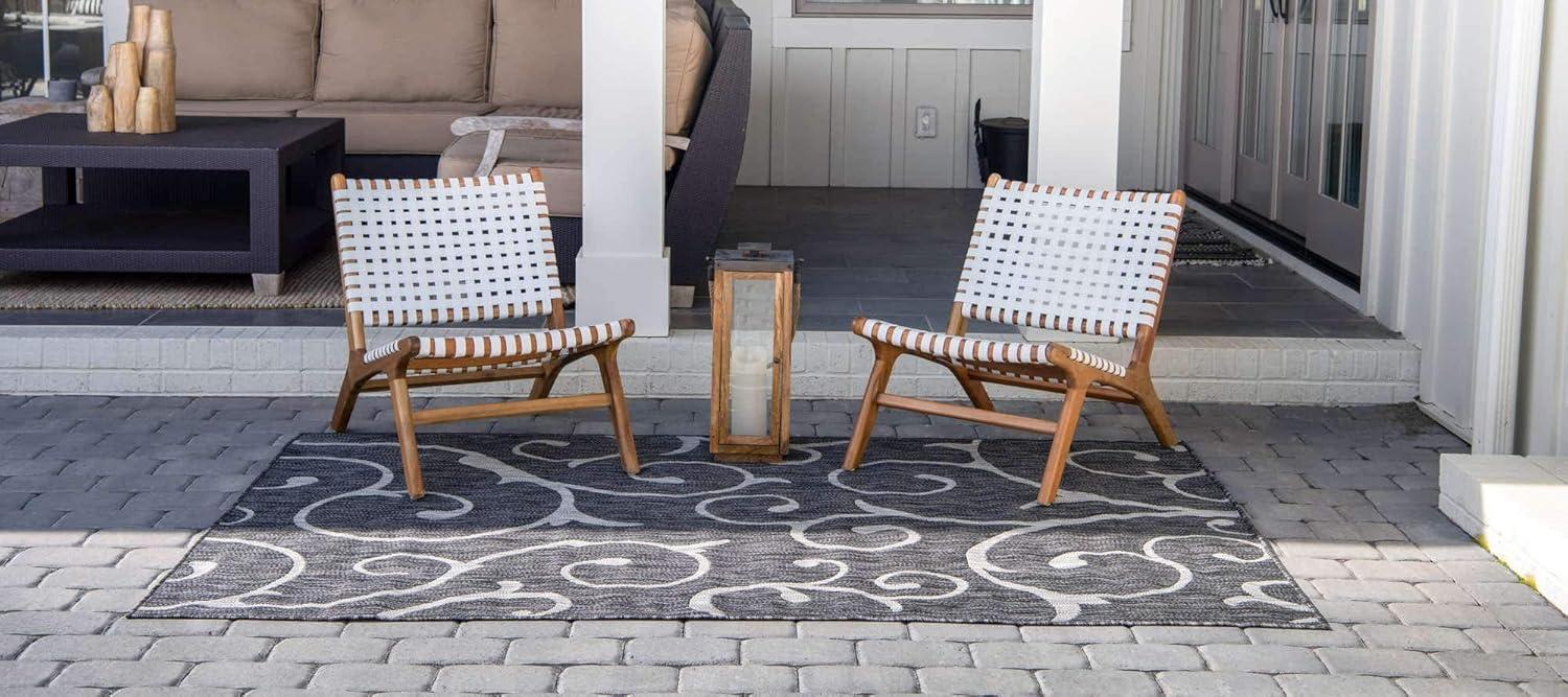Unique Loom 6' 1 x 9' 0 Rectangle Indoor/Outdoor Botanical Charcoal Gray Area Rug