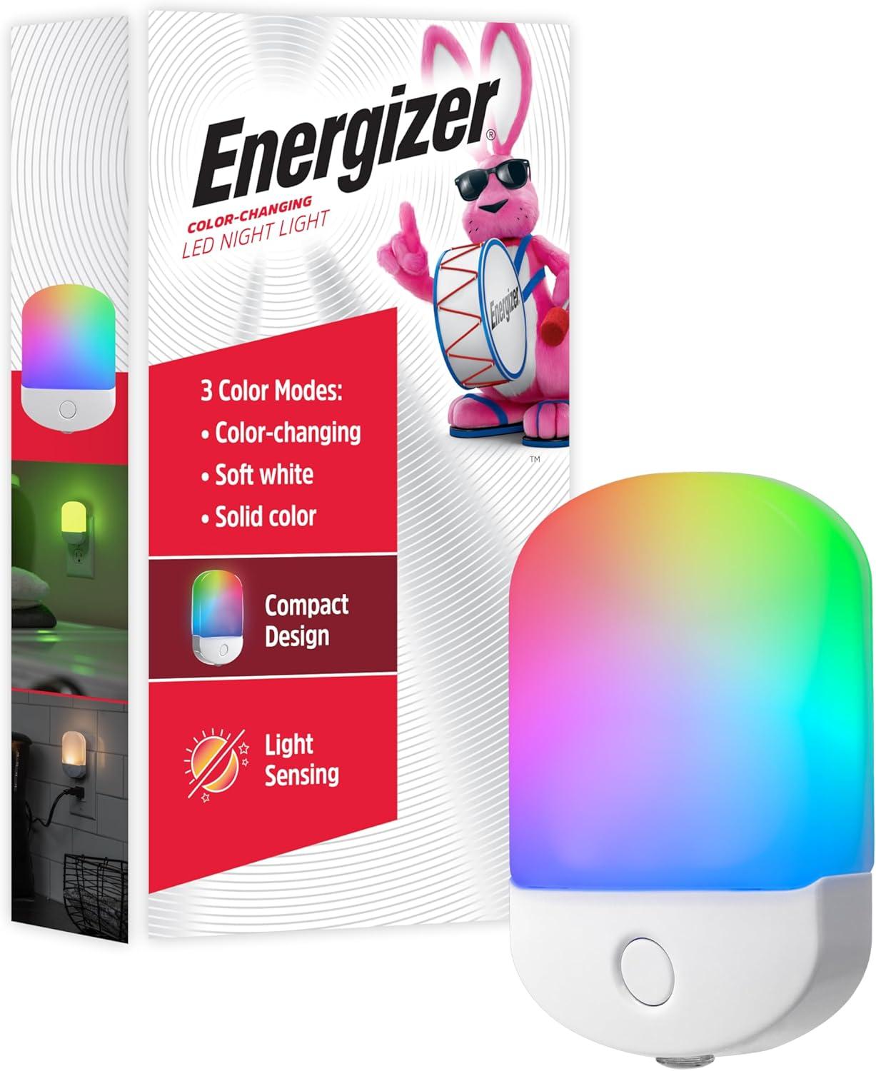 Energizer Color Changing LED Light Sensing Night Light: Plug-In Nightlight for Kids', Electric Wall Plug, 0.5W LED
