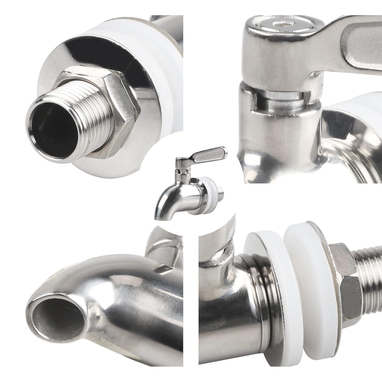 Polished Stainless Steel Beverage Dispenser Replacement Spigot Set