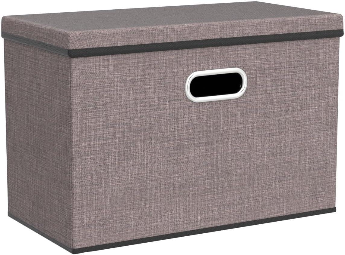 Large Gray Linen Collapsible Storage Bins with Lids, 3-Pack