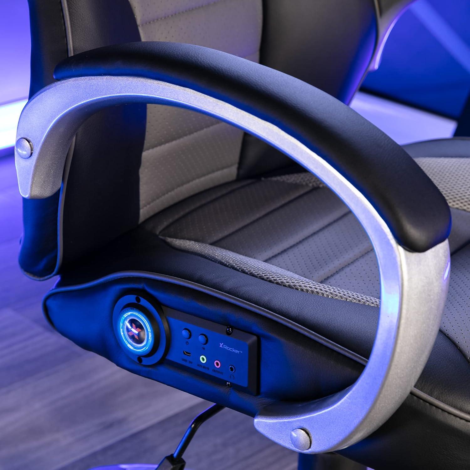 X Rocker Rogue 2.0 Bluetooth PC Chair, Gray, 25.6 x 23.62 x 43.5