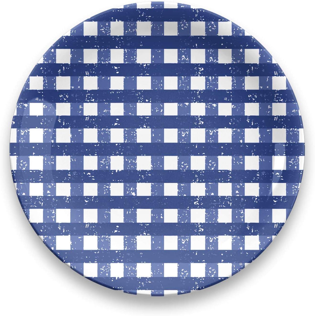 Navy Gingham Melamine Dinner Plates, Set of 4, 10.5"