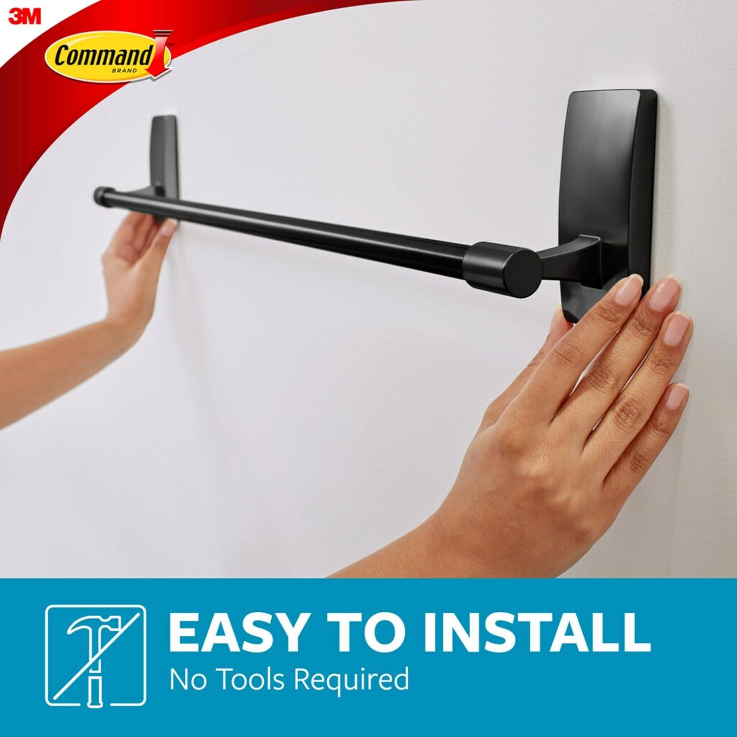 Command Bath Matte Black Towel Bar, Holds 10 lbs, 2 Large Strips