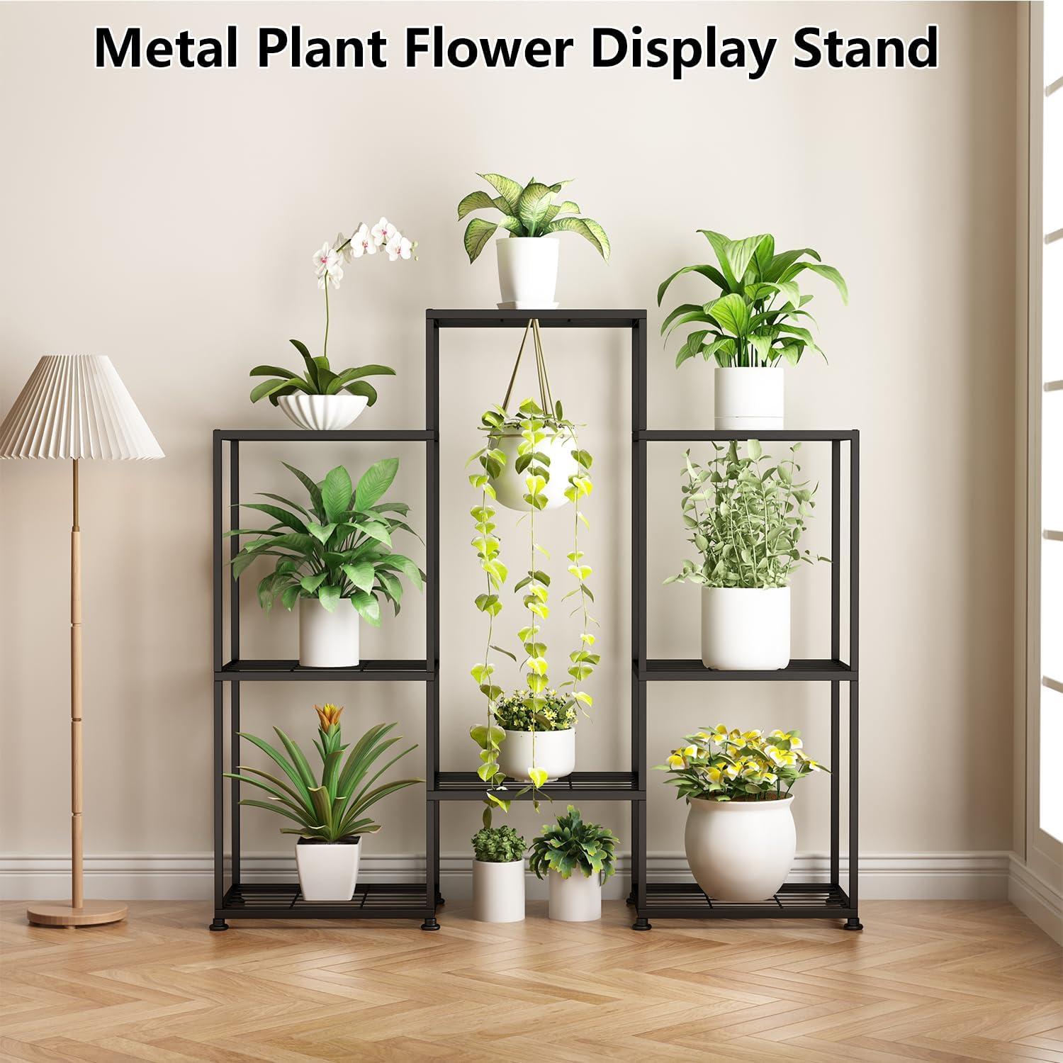 Metal Plant Stand Indoor Metal Plant Stands Outdoor Tiered Plant Shelf for Multiple Plants, 4 Tiers 8 Potted Plant Rack Holder Garden Shelves Flower Stand for Living Room Patio Corner (8 Tiers-B)