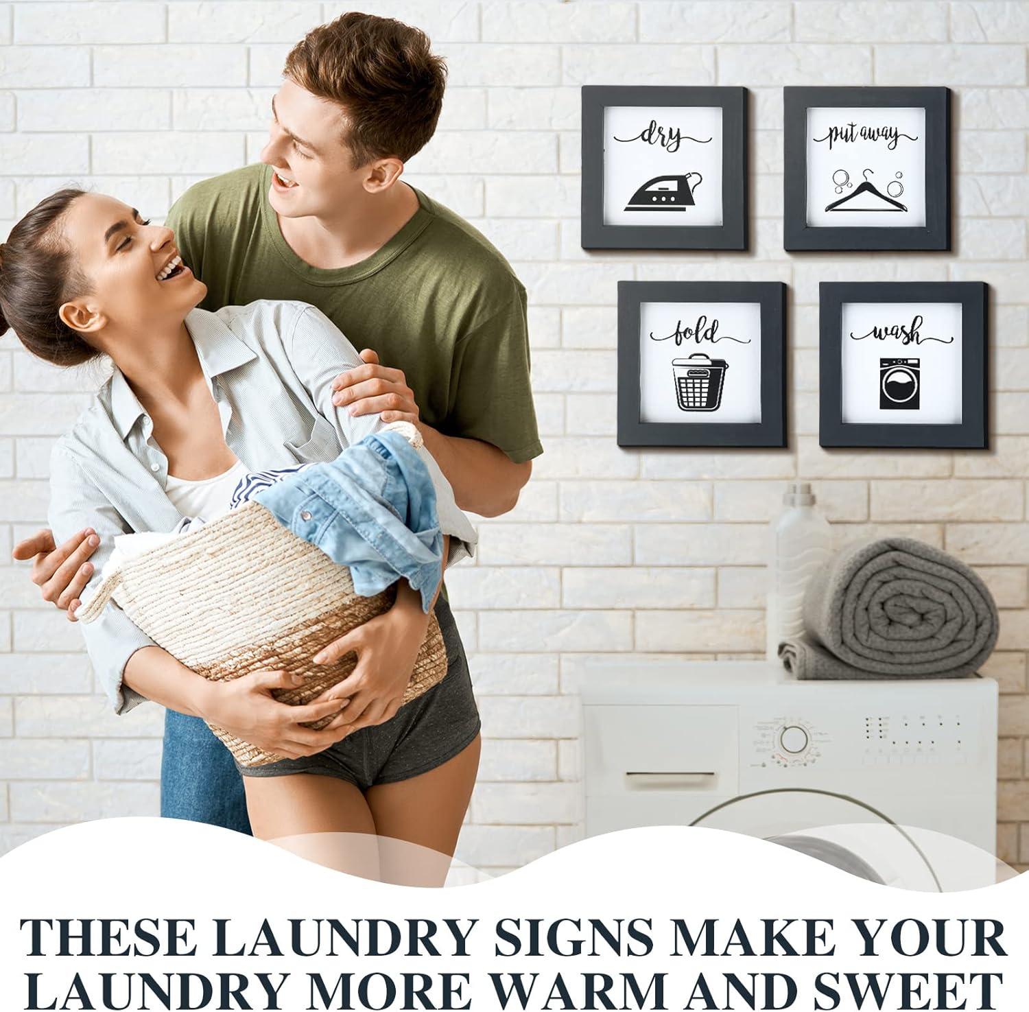 Bucherry Laundry Sign Set of HYZ01 4 Rustic Wood Wash Dry Fold Put Away Laundry Signs Wall Decor Wall Hanging Art Decor Wood Signs for Laundry Room Vintage Farmhouse Decorations for Home Supplies