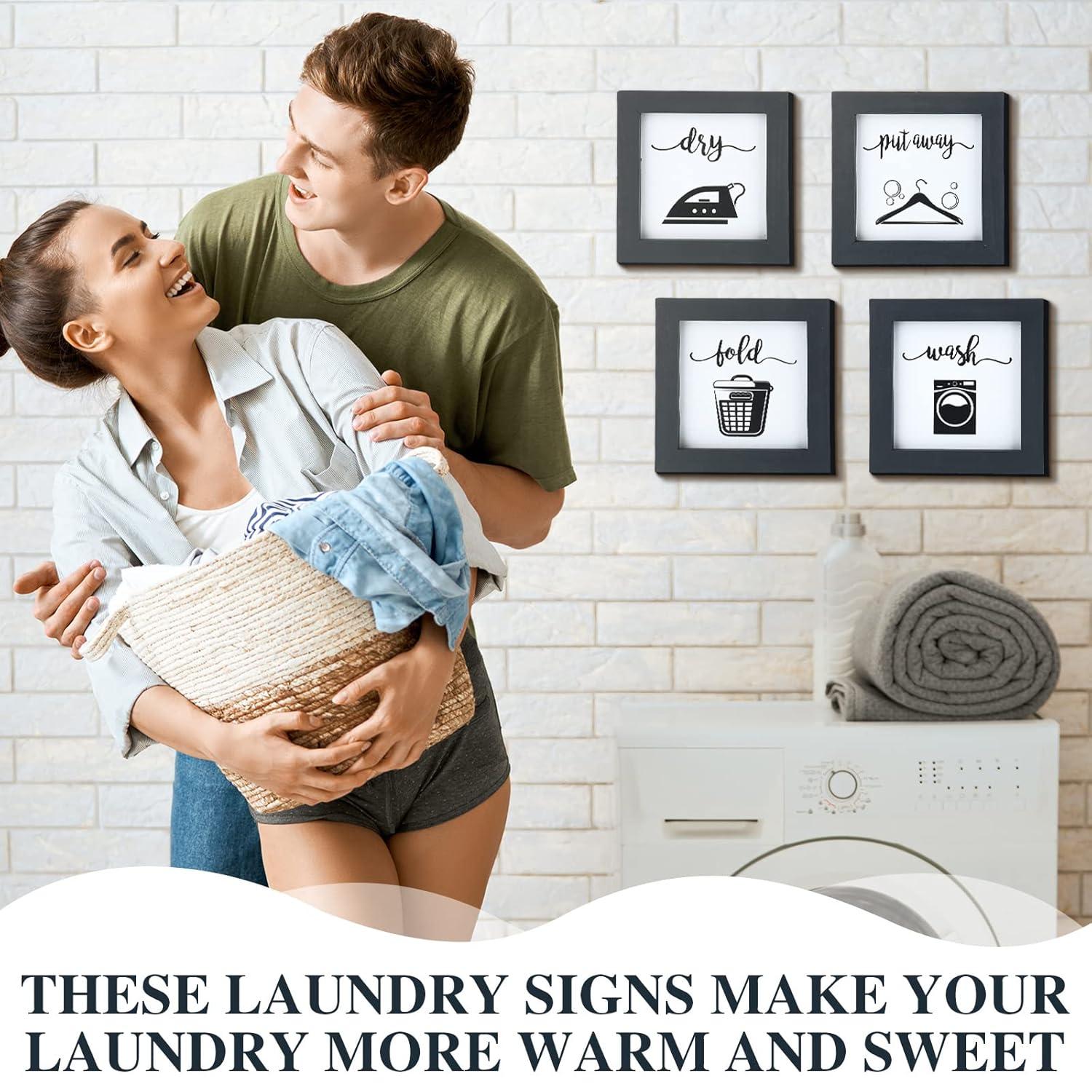 Bucherry Laundry Sign Set of HYZ01 4 Rustic Wood Wash Dry Fold Put Away Laundry Signs Wall Decor Wall Hanging Art Decor Wood Signs for Laundry Room Vintage Farmhouse Decorations for Home Supplies